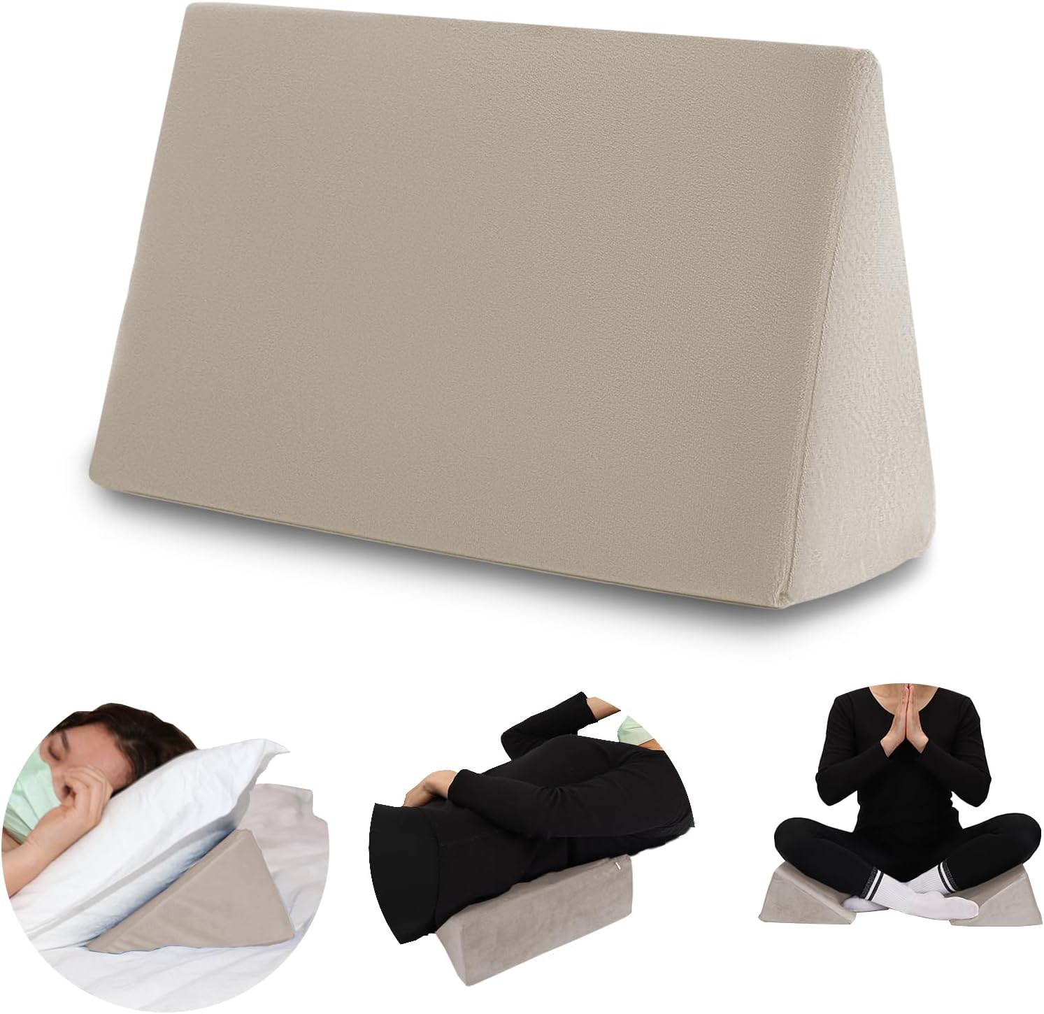 Small Wedge Pillow, Wedge Pillow for Bed Sores, Positioning Pillow, Positioning Wedge, Mini Pillow for Laptop and Yoga, Small Foam Wedge for Chair (1 Unit, Apricot)