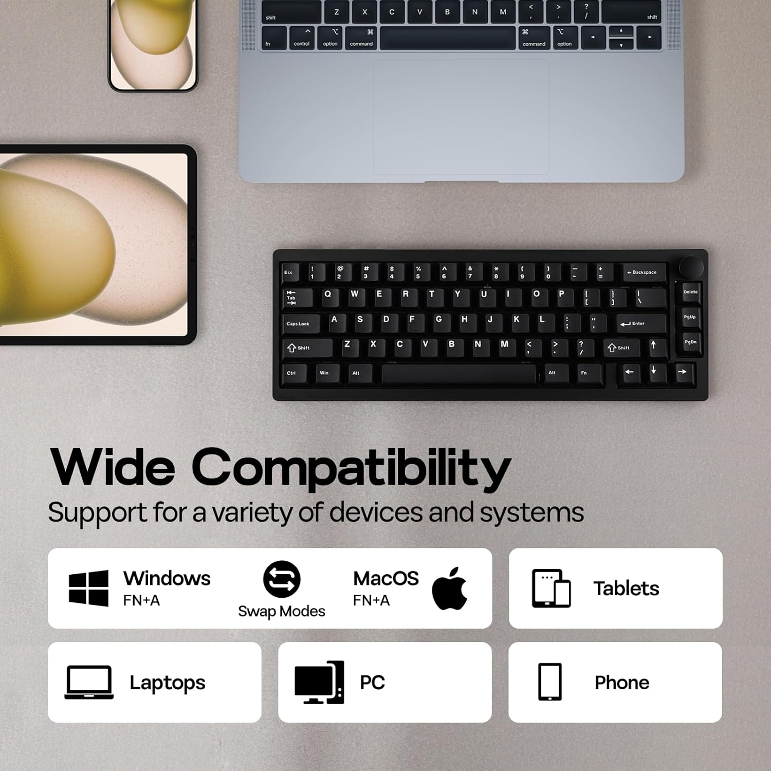 EPOMAKER P65 QMK/VIA Wireless Aluminum Gaming Keyboard, Gasket-Mount, Bluetooth/2.4Ghz/Usb(A to C), Hot Swappable, N-Key Rollover, for Mac/Pc/Ps/Xbox (Black, Zebra Switch) image number 5