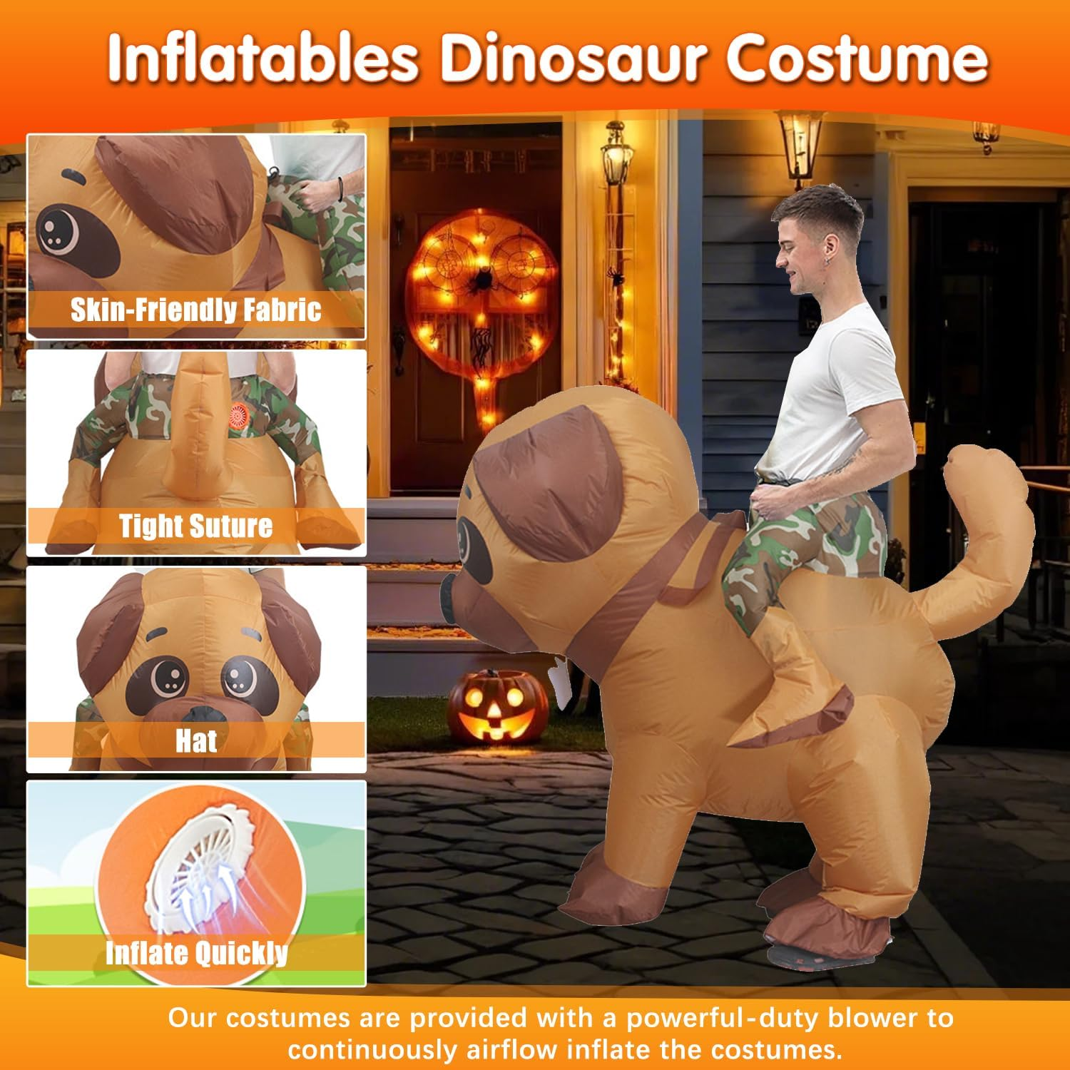 LIODUX Inflatable Costume Adult, Halloween Blow up Costumes for Adults Ride on Costume, T-Rex, Velociraptor, Dinosaur Dress Air Blow-Up Deluxe Costumes for Halloween Cosplay Party image number 3