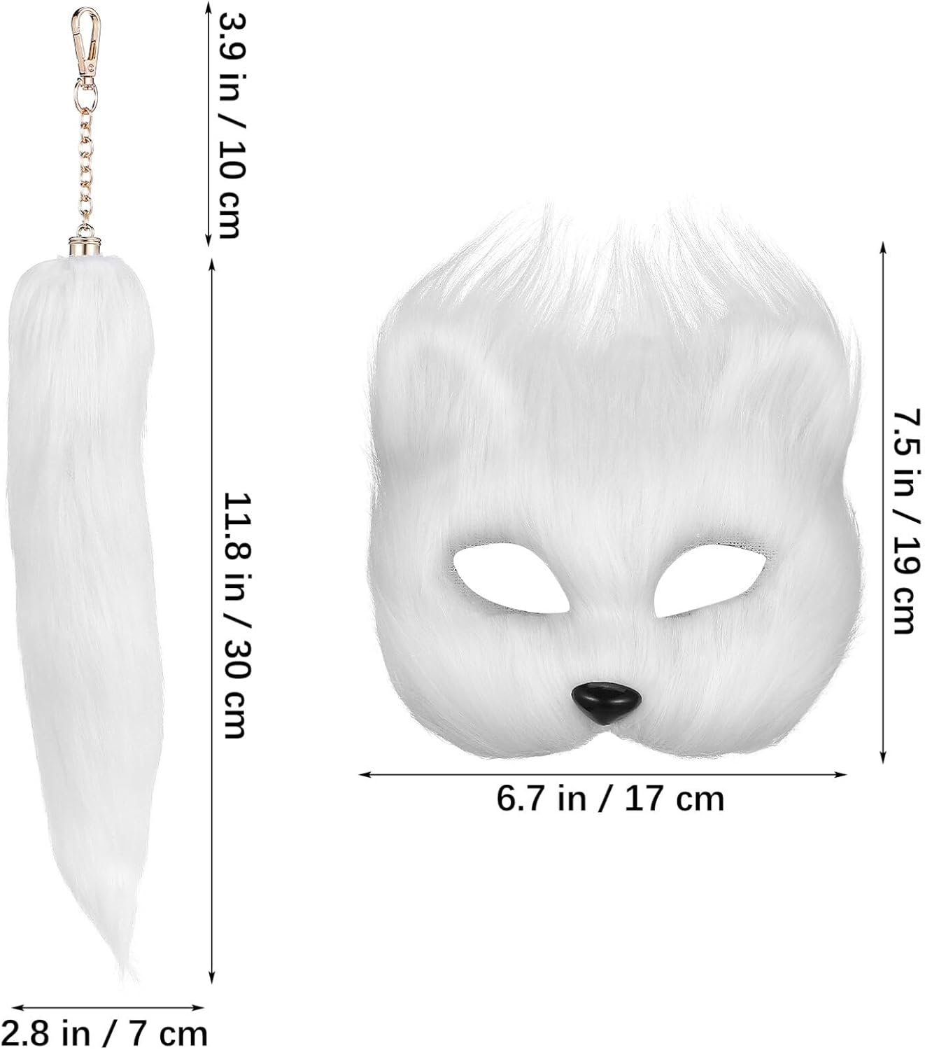 PACKOVE Faux Mask Cat Wolf Cosplay Costume Set Plush Mask Furry Fox Mask Mask Animal Tail Halloween Party for Girls Women White image number 2