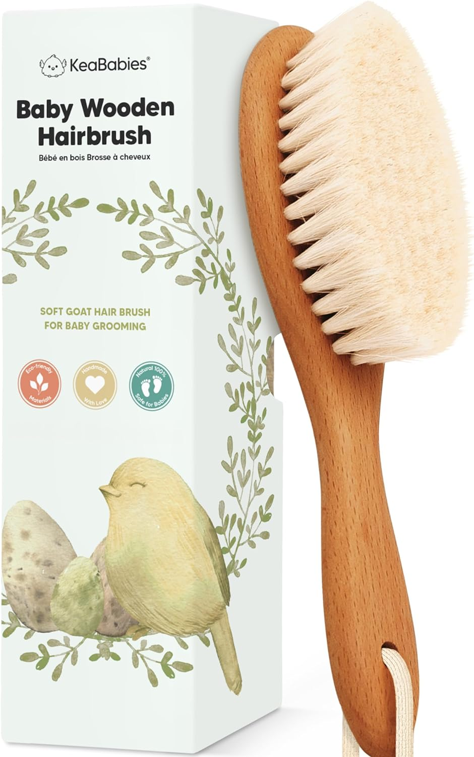 Wooden Baby Hair Brush - Cradle Cap Baby Brush with Soft Goat Bristles, Perfect Gentle Scalp Newborn Comb for Infant, Girls, Boys, Bath Essentials (Walnut, Oval)