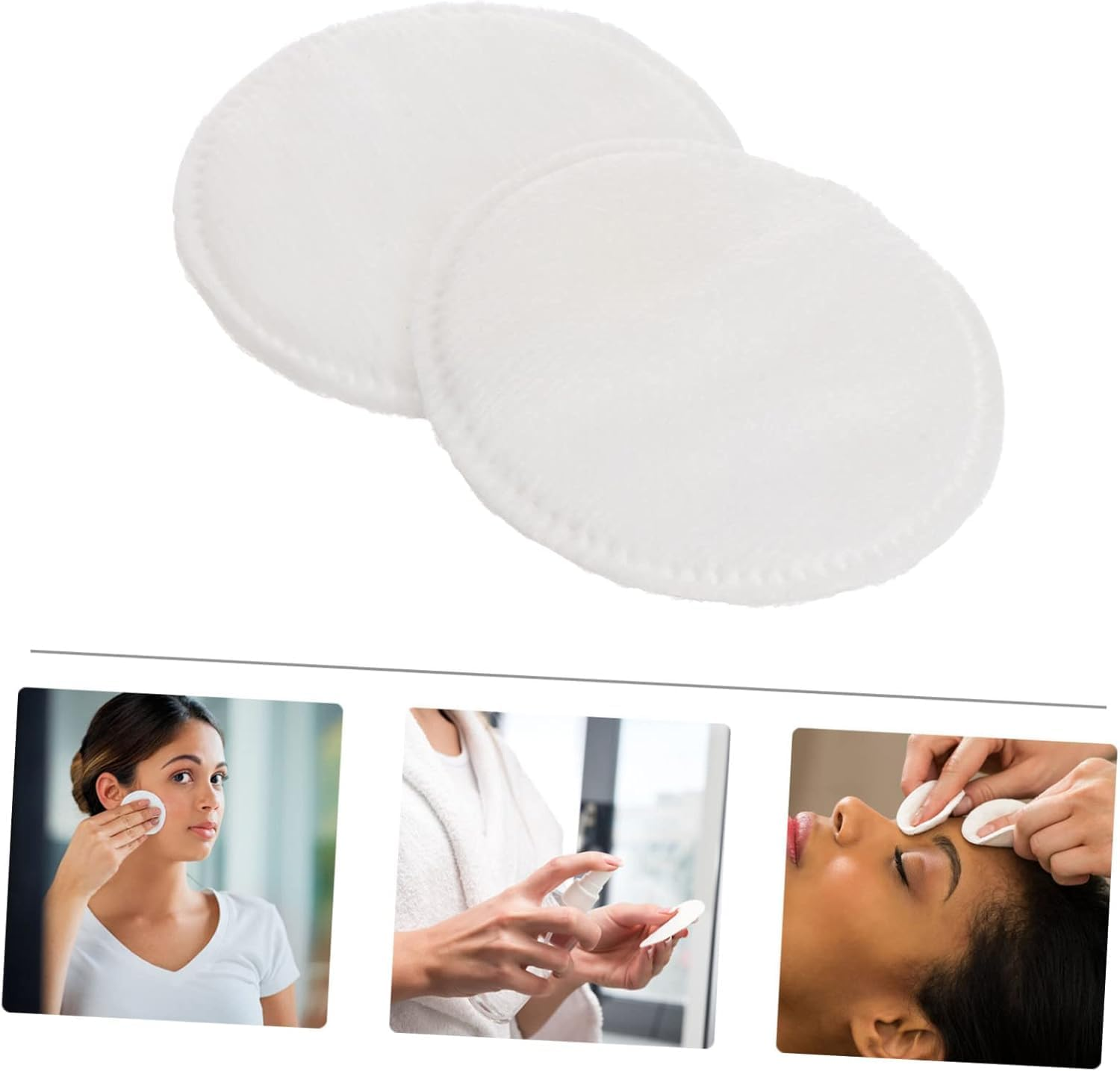 Three-Layer Cotton Makeup Remover Pads, Soft Absorbent Facial Cleansing Rounds, White, 300 Pieces image number 2