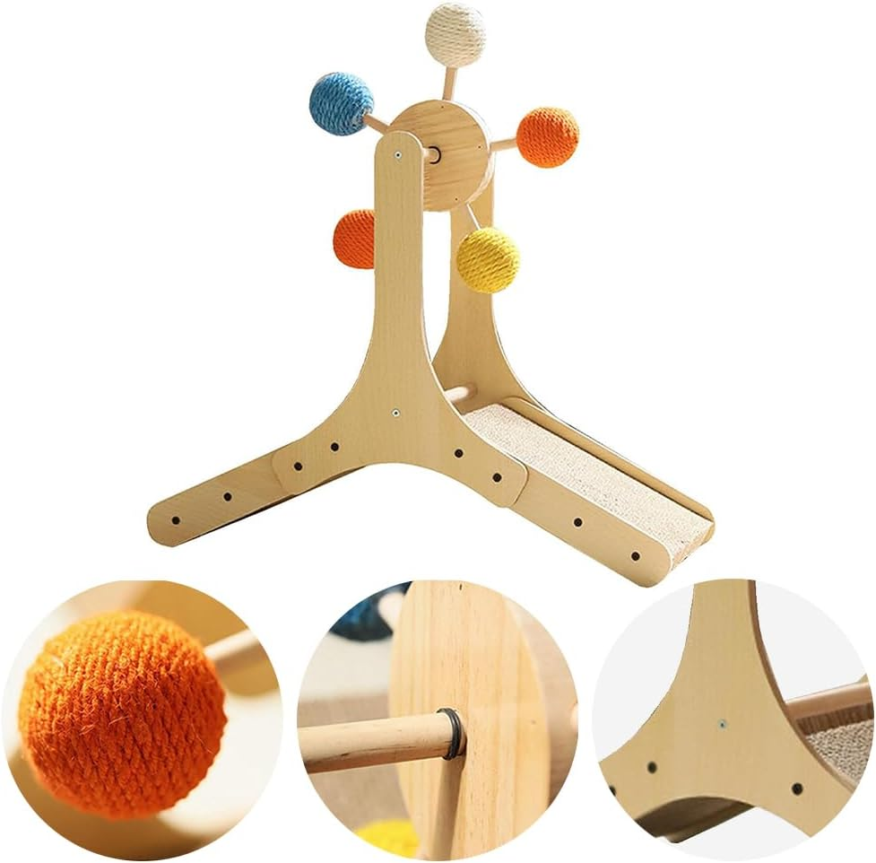 Wood Cat Climbing, Interactive Puss Play Tower, Toy with 360&deg; Rolling Ball & Ramp Scratcher, for Indoor Pussy to Play (56.5 X 26.5 X 57CM) image number 4