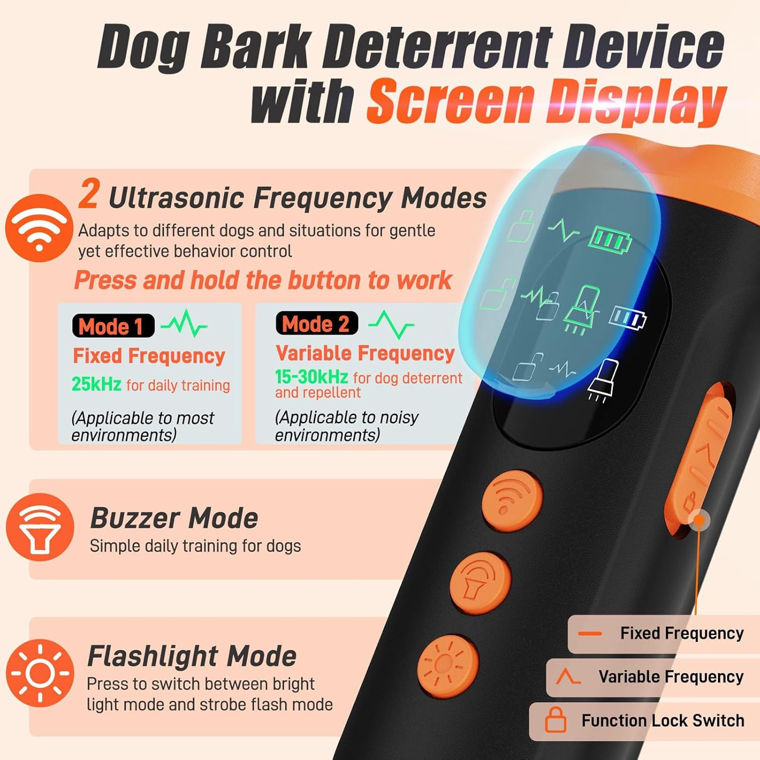 Anti Barking Device for Dogs, 3X Ultrasonic Dog Bark Deterrent Device, 15M Range Dogs Bark Control, Stop Dog Barking Devices for Small Medium Large Dog Outdoor Indoor Correct 4 Training Modes