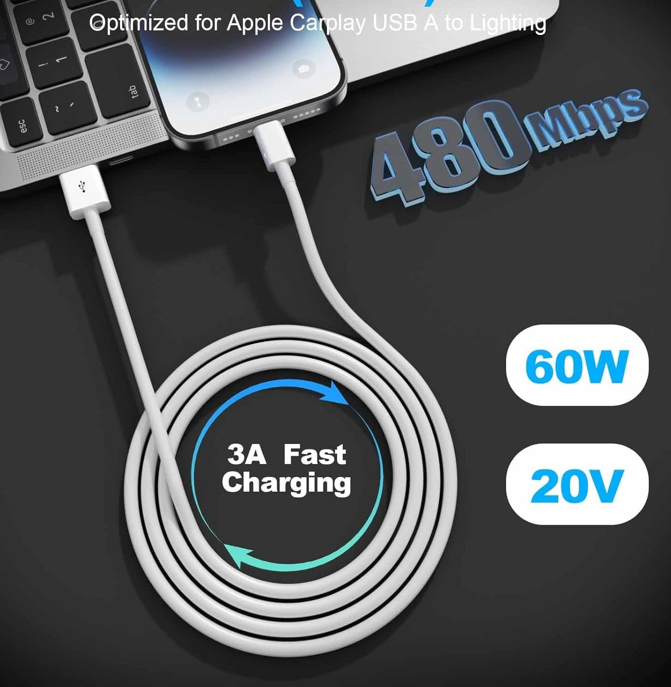 JIARUIJIAN for Iphone Charger Cable 2 Pack 3.3FT USB a to Lightning Cord Fast Charging Lead for Charging Stations Compatible with Iphone 14 13 12 11 Pro Max Xs 8 7 6 5 Plus, Ipad Air/Mini image number 4