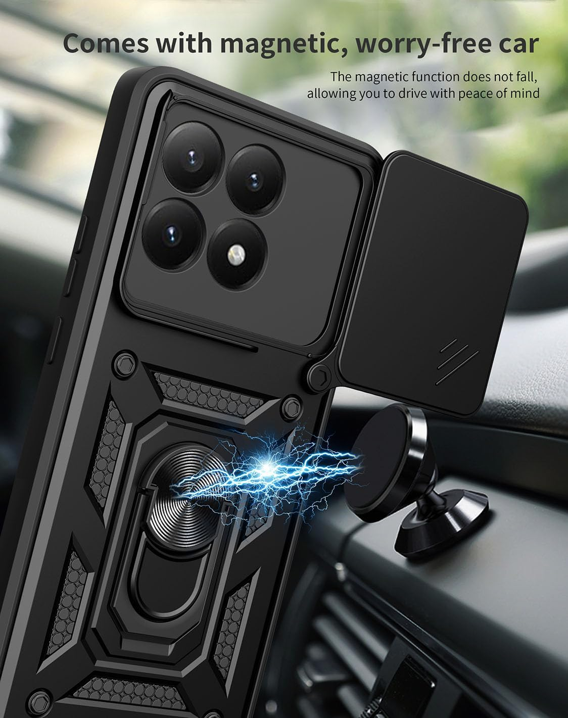 Case for Xiaomi 15T 5G, Slim Shockproof Armour Mobile Phone Case with Sliding Camera Cover and Magnetic Ring Stand, PC + TPU Durable Protective Case, Blue