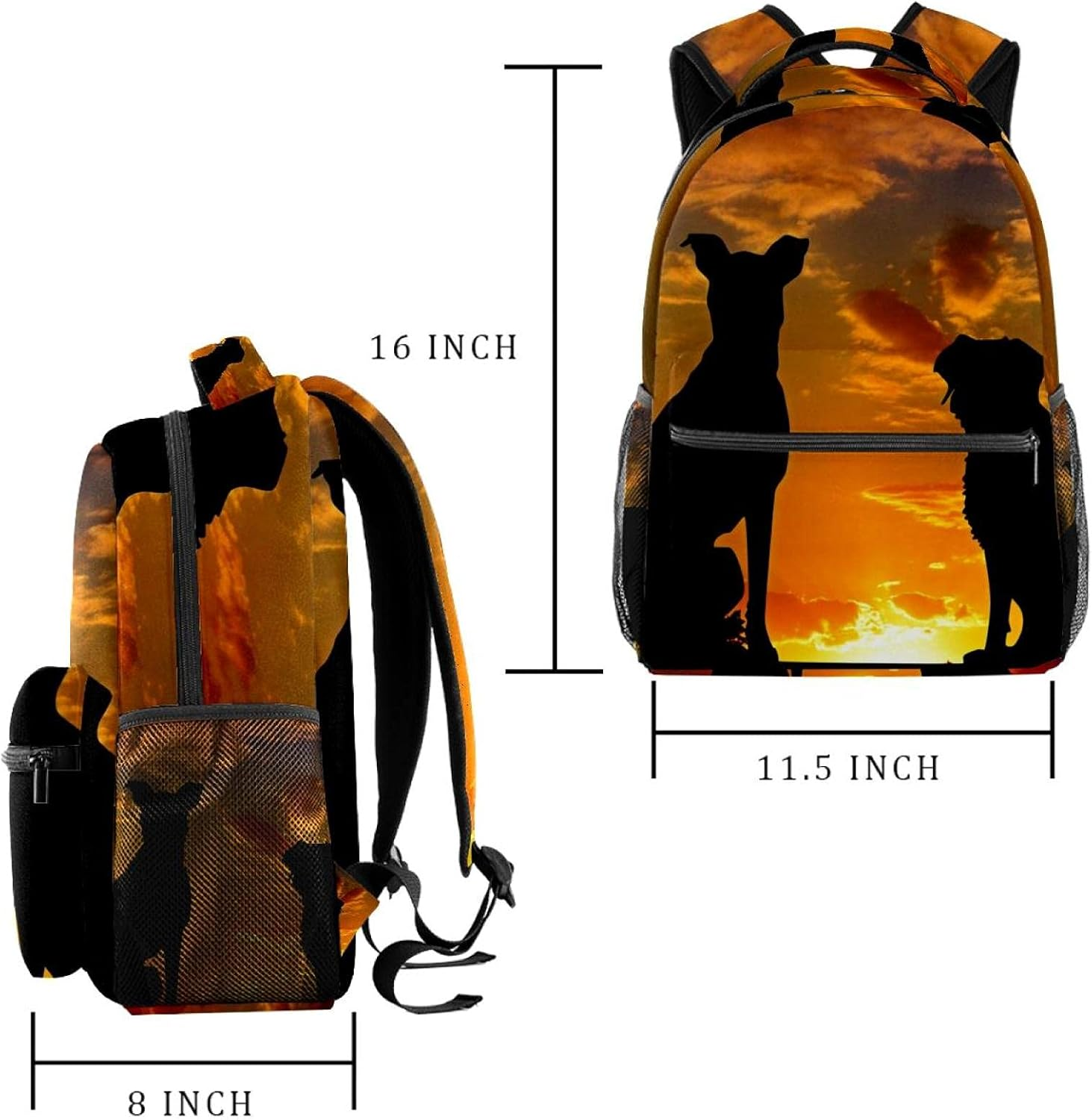 Dogs Animals Sunset Silhouette Backpack Students Shoulder Bags Travel Bag College School Tote Backpacks image number 5