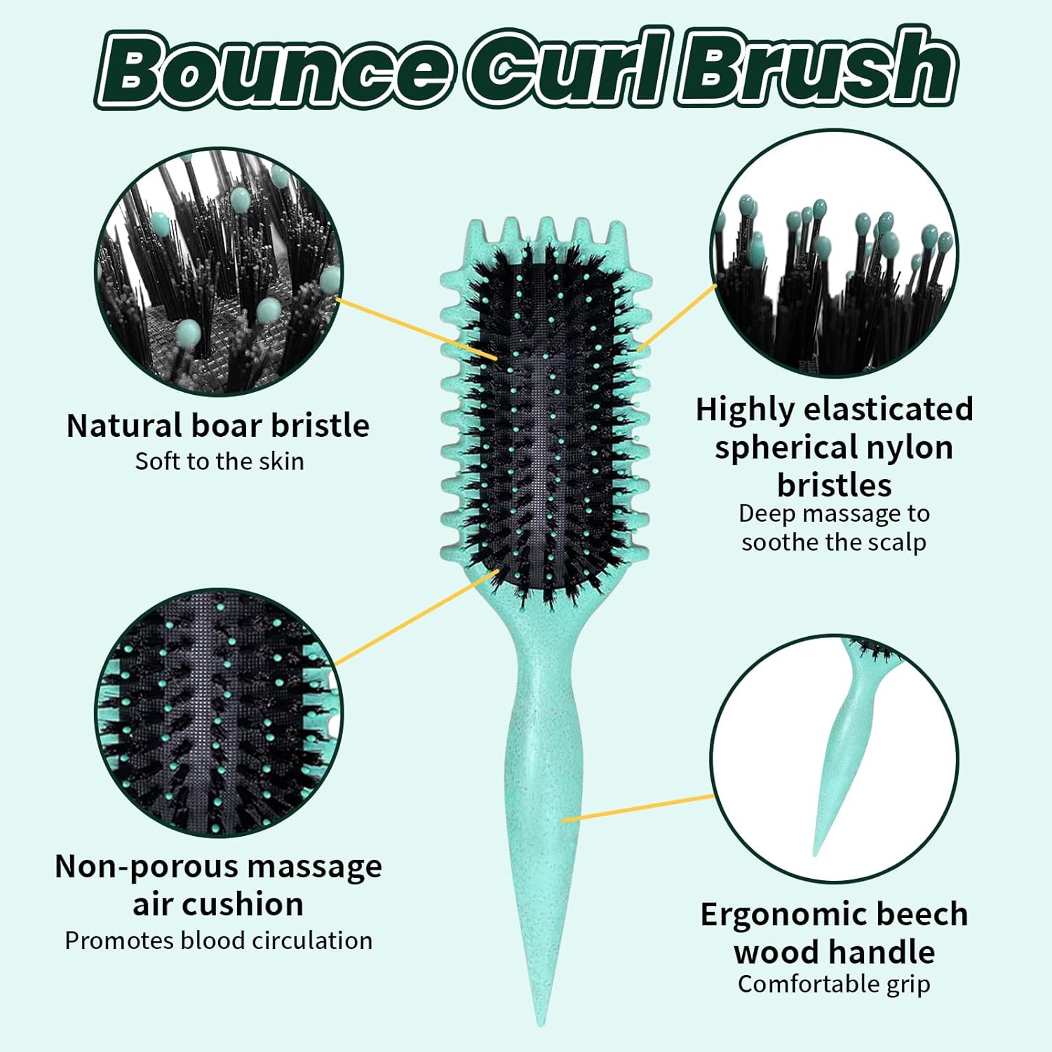 2 Pcs Curly Hair Brush, Bounce Curl Brush, Define Curl Brush, Boar Bristle Hair Brush Styling Brush, Used to Shape and Define Curly Hair (Green） image number 6