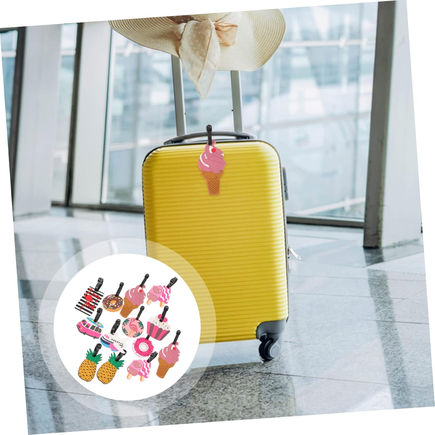 WRITWAA 10Pcs Cute Cartoon Soft PVC Luggage Tags Travel Suitcase Id Labels Pineapple Donut Ice Cream Design Boys and Girls Women Suitcase Identification Accessories image number 5
