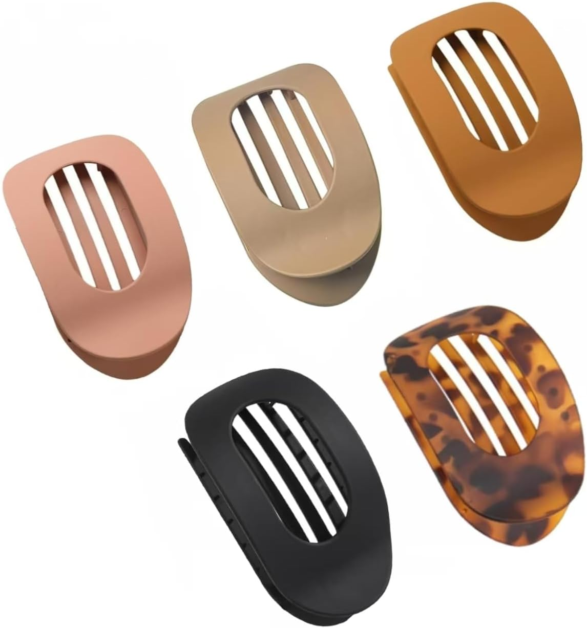 5 PCS Flat round Hair Claw Clips for Women & Girls, Durable French Barrettes with Comfortable Curved Design, Non-Slip Hair Clips for Thin to Thick Hair, Lying Down, Driving, Daily Use-Matte 1