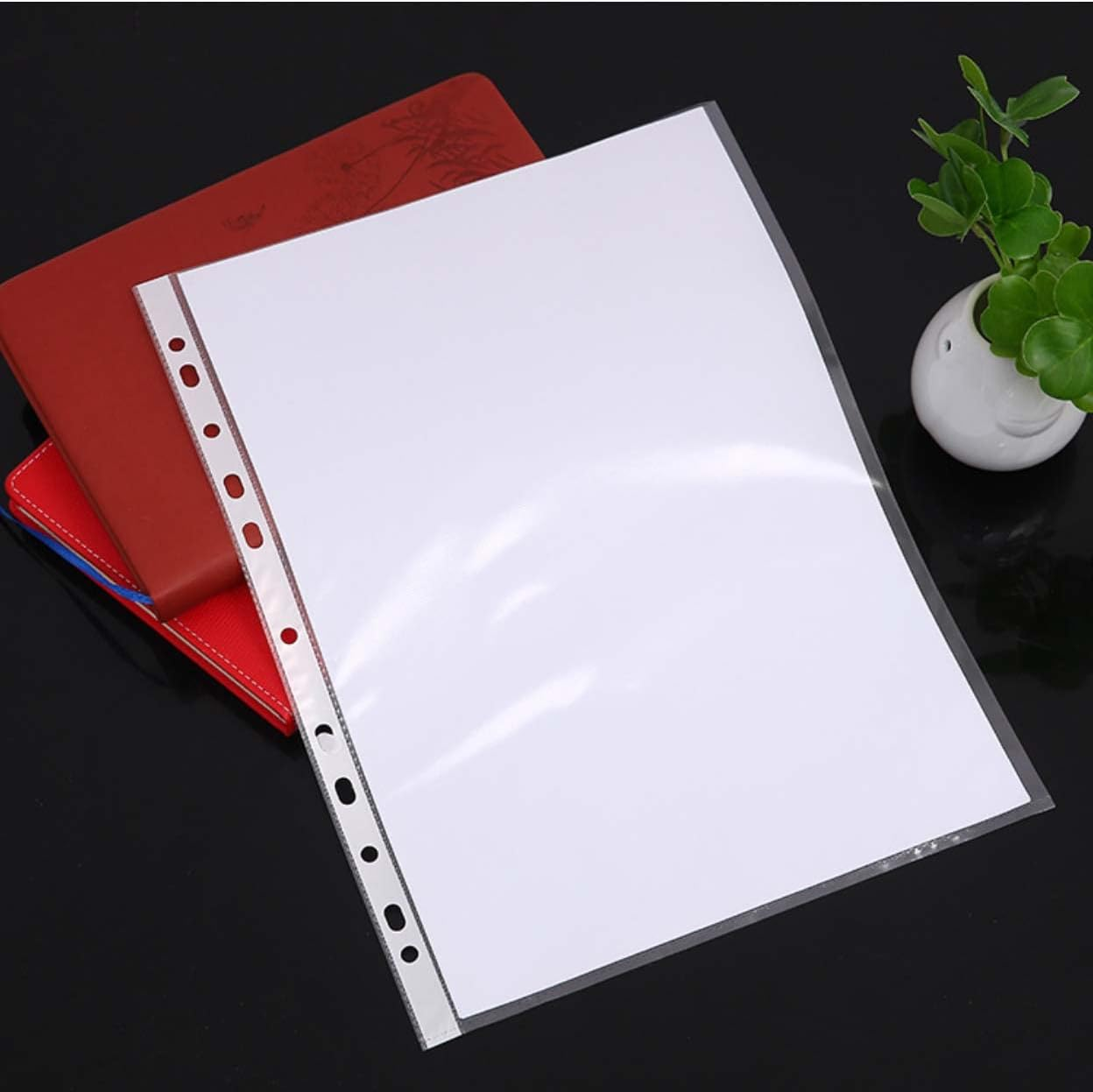 100X A4 Clear Plastic Punched Pockets Sheet Protectors Transparent Cover Files 40 Micron (Medium) image number 4
