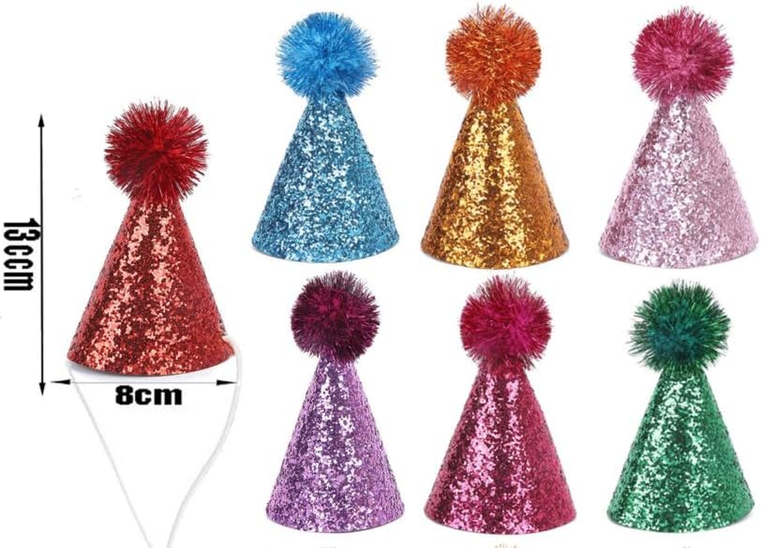 Cute Puppy Hat with Pompoms, 10Pcs Multi-Color Puppy Birthday Hat Dog Party Cap with Pom Poms Glitter,Colorful Cat Birthday Cute Dog Party Hats Glitter Hats with Pompoms image number 3