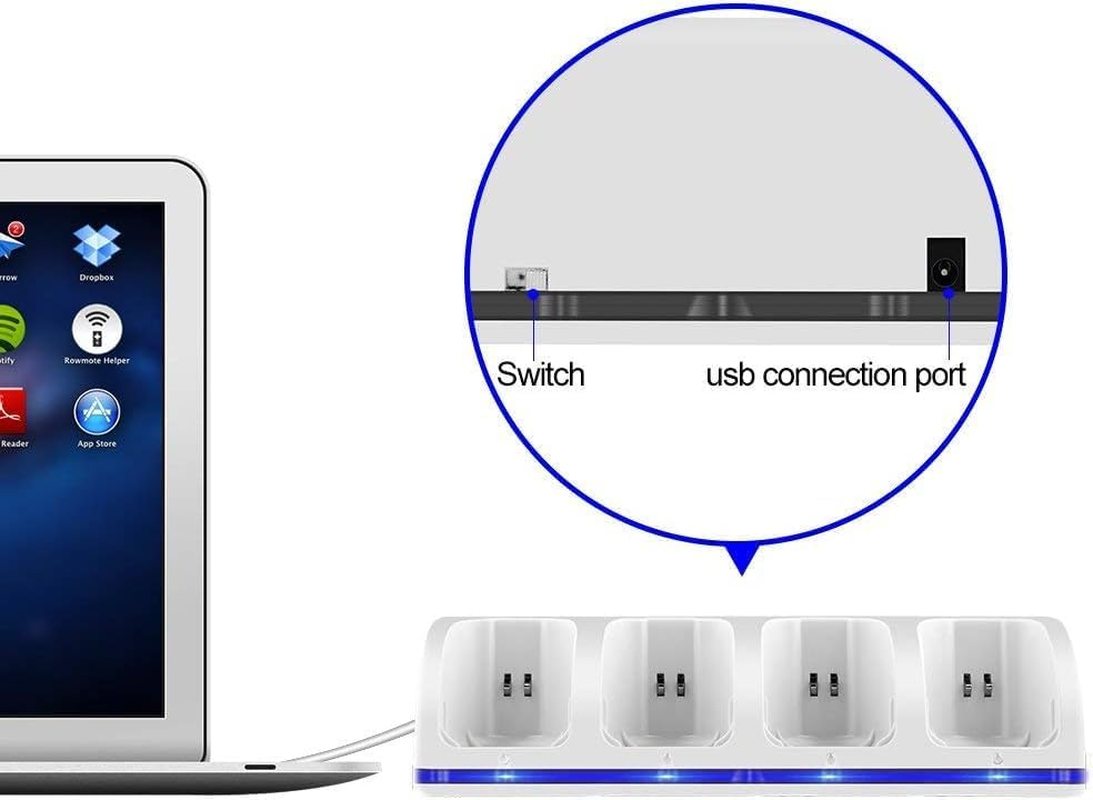 4-In-1 Charging Station for Wii&Wiiu Remote Controller with 4 Rechargeable Battery Packs,4 Port Charging Station+4 Pcs 2800Mah Replacement Batteries+Usb (Cable Remote Not Included) (White) image number 3
