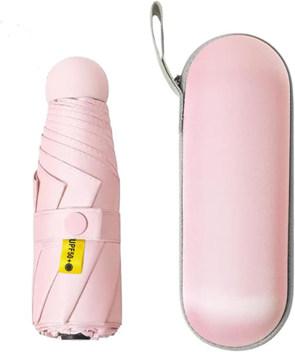 Mini Travel Folding Umbrella, Windproof UV Protection Umbrella with Case, Capsule Umbrella for Rain and Sun, Double Canopy Small Rainproof Umbrella, Lightweight Portable Umbrella for Women Men image number 4