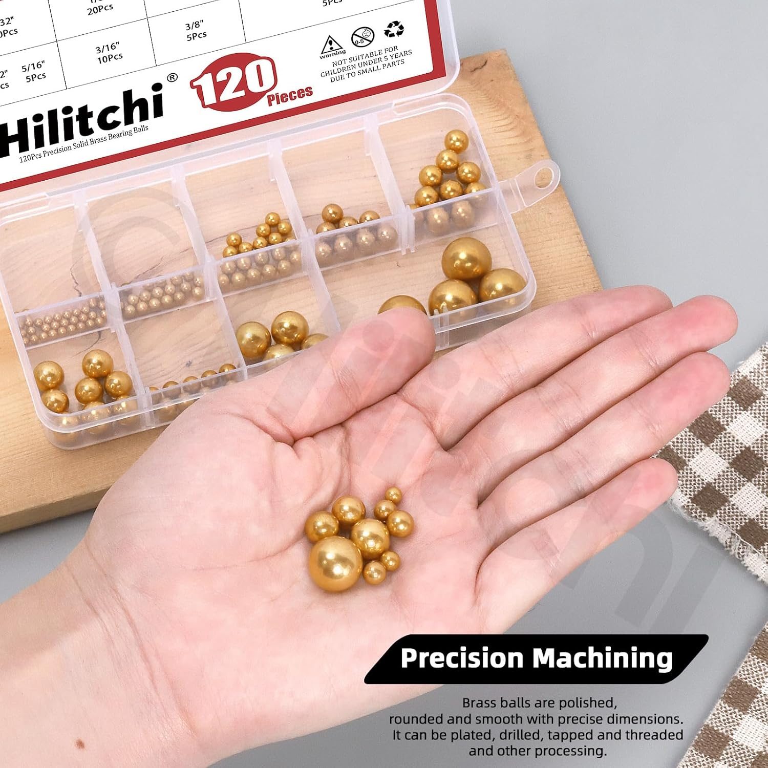 Hilitchi 120-Piece 10-Size Brass Bicycle Bearing Ball Assorted Set, SAE Precision Solid Bearing Balls, Industrial Brass Spheres for Mechanical Equipment & Automotive Applications image number 3