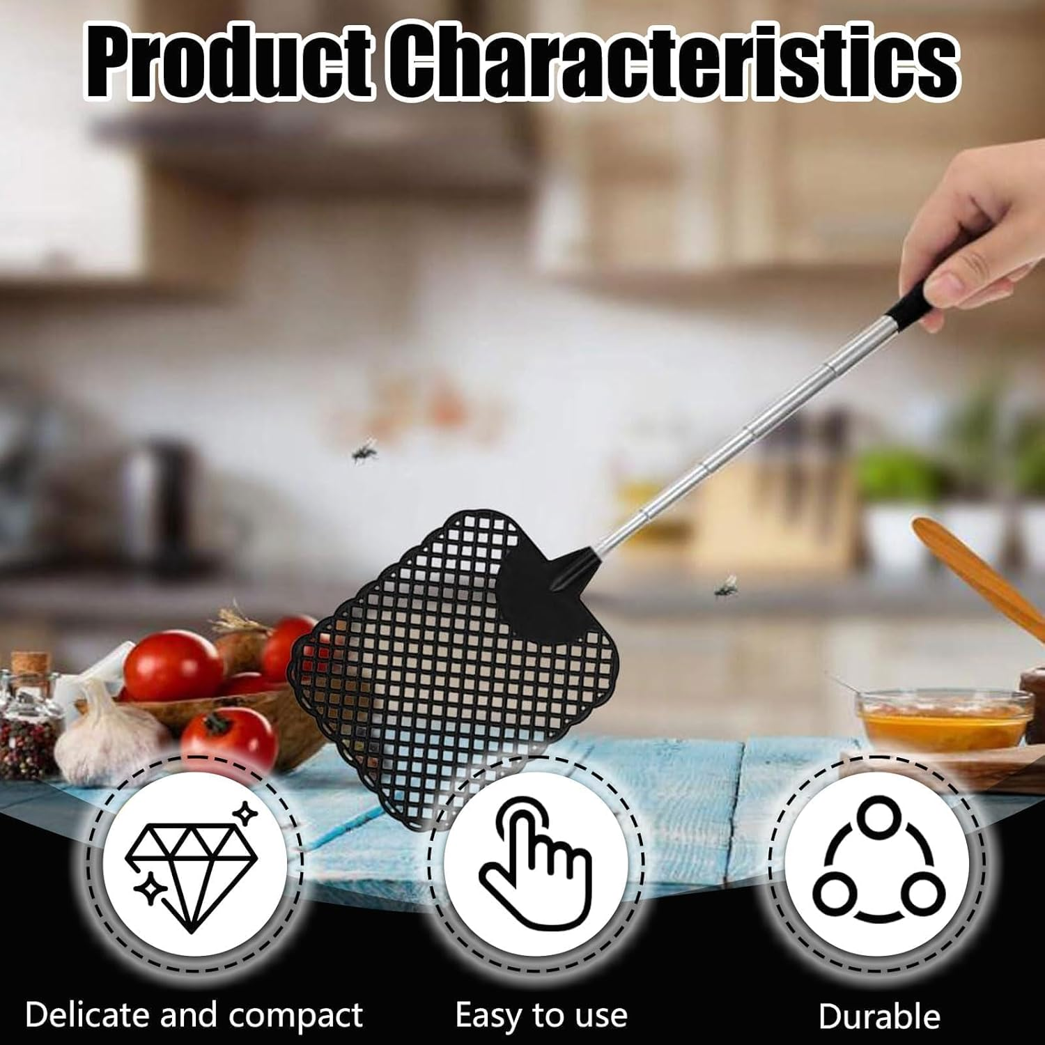 Fly Swatters, 4 Pcs Extendable Fly Swatter, Plastic Fly Swatter for Indoor, Outdoor, Classroom, Office (4 Colors,4 Pcs) image number 5