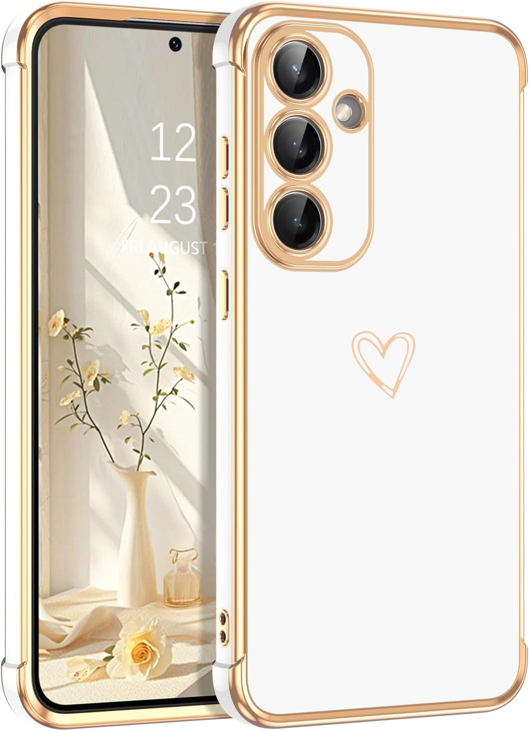 GUAGUA Case for Samsung S25 FE 5G 6.7", Cute Heart Pattern Cases Soft TPU Plating Cover for Women with Camera Protection & 4 Corners Shockproof Protection, Black