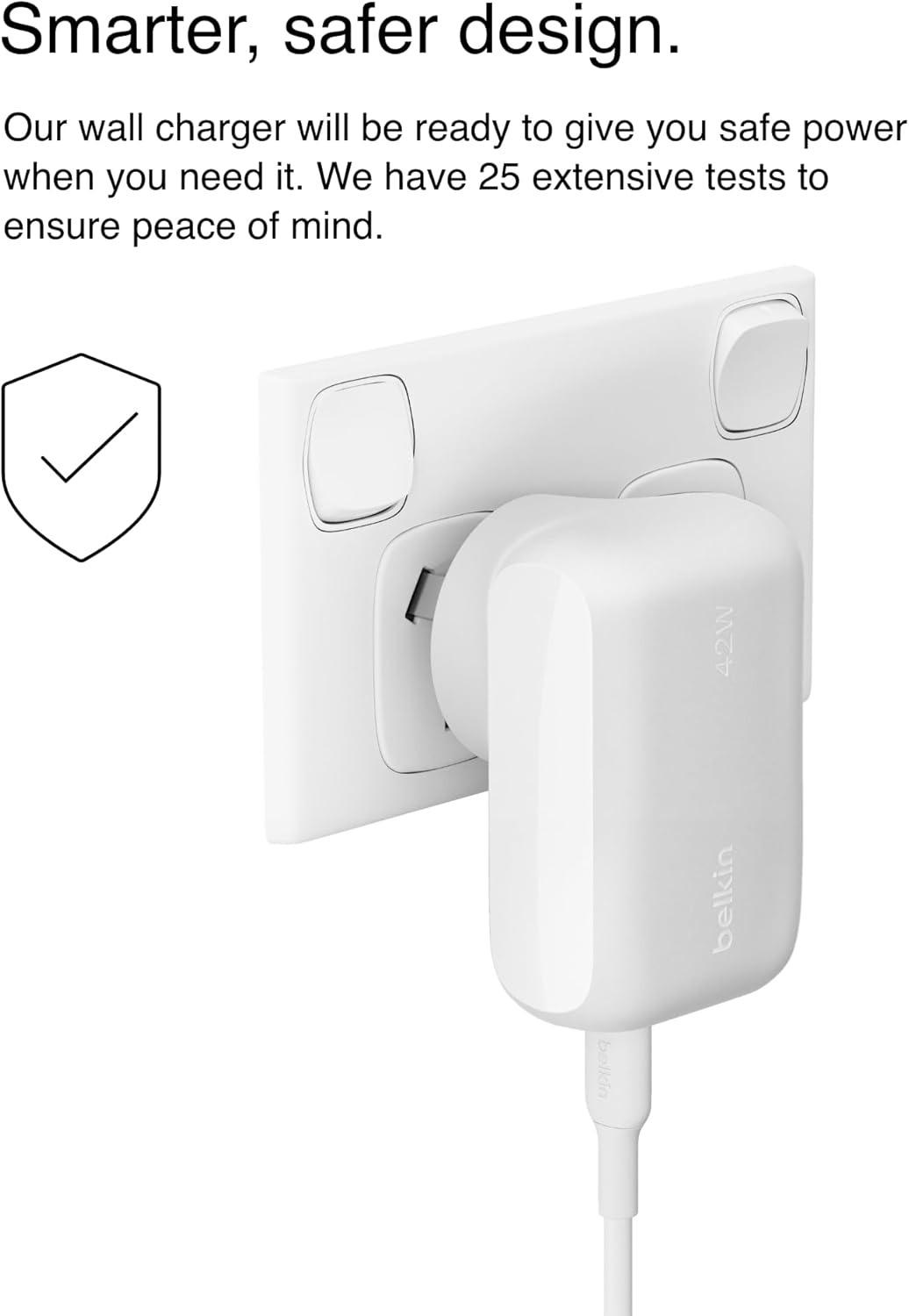 Belkin Boostcharge 42W Dual Port Wall Charger, USB-C, USB-A Charger Fast Charging for Iphone 16/15/14/13 Series, Galaxy S23 Ultra, Ipad, Airpods & More - White image number 4