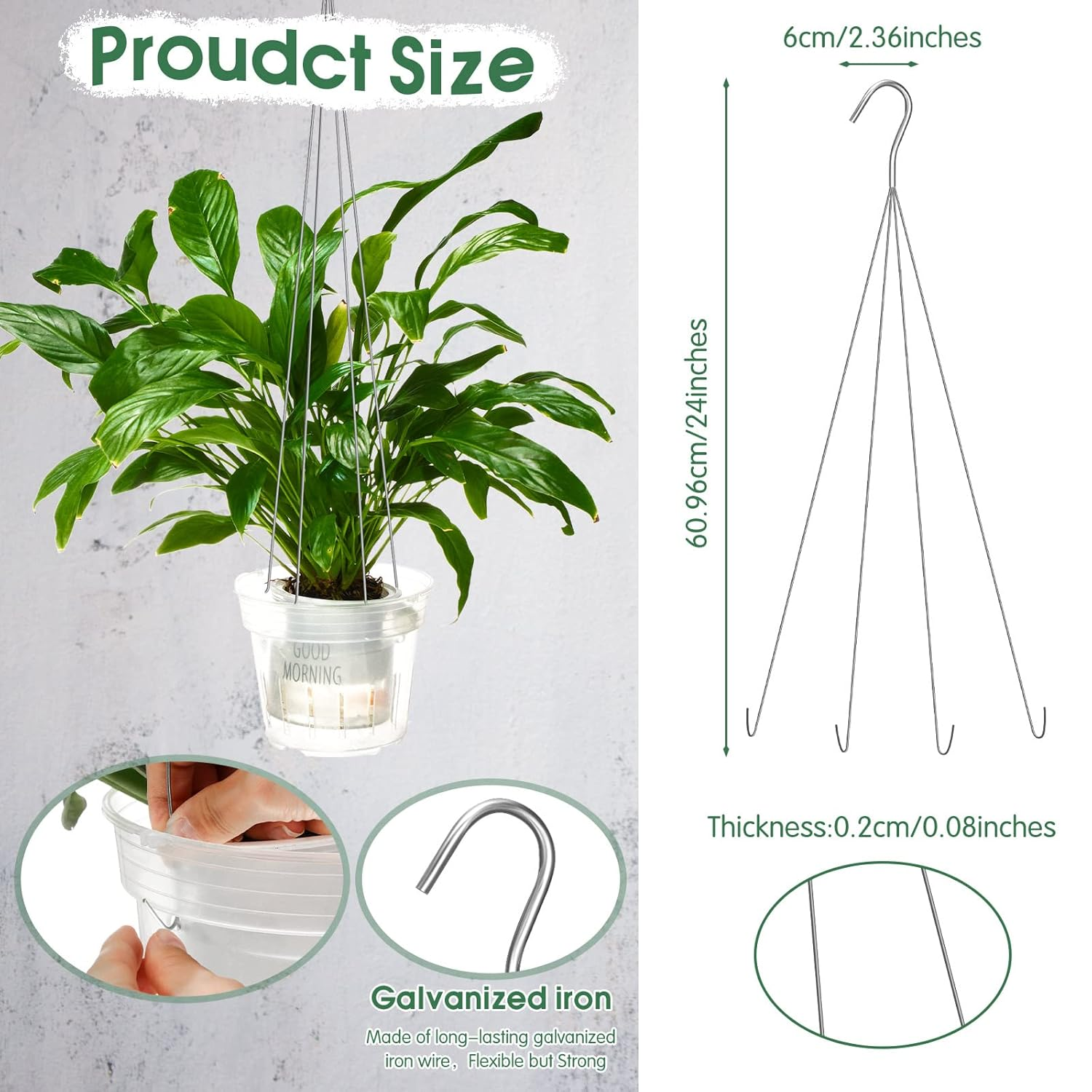 10 Pack 24 Inches Strong Wire Plant Hangers for Hanging Baskets 4 Orchid Hanging Basket Wire Metal Hook Hanger for Greenhouse Supplies Gardening Indoor Outdoor Patio Hook Flower Pot Basket image number 6