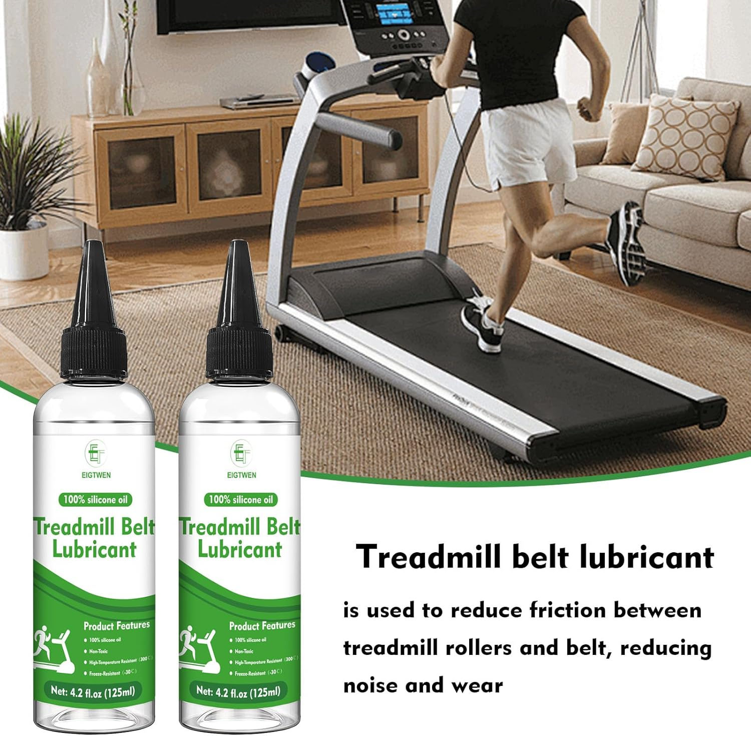 EIGTWEN 2 X 125Ml Treadmill Lubricant for Belt, 100% Silicone Treadmill Oil, High Temperature Resistant Stable Treadmill Belt Lubricant, Treadmill Lube Suitable for Most Types of Treadmills image number 1