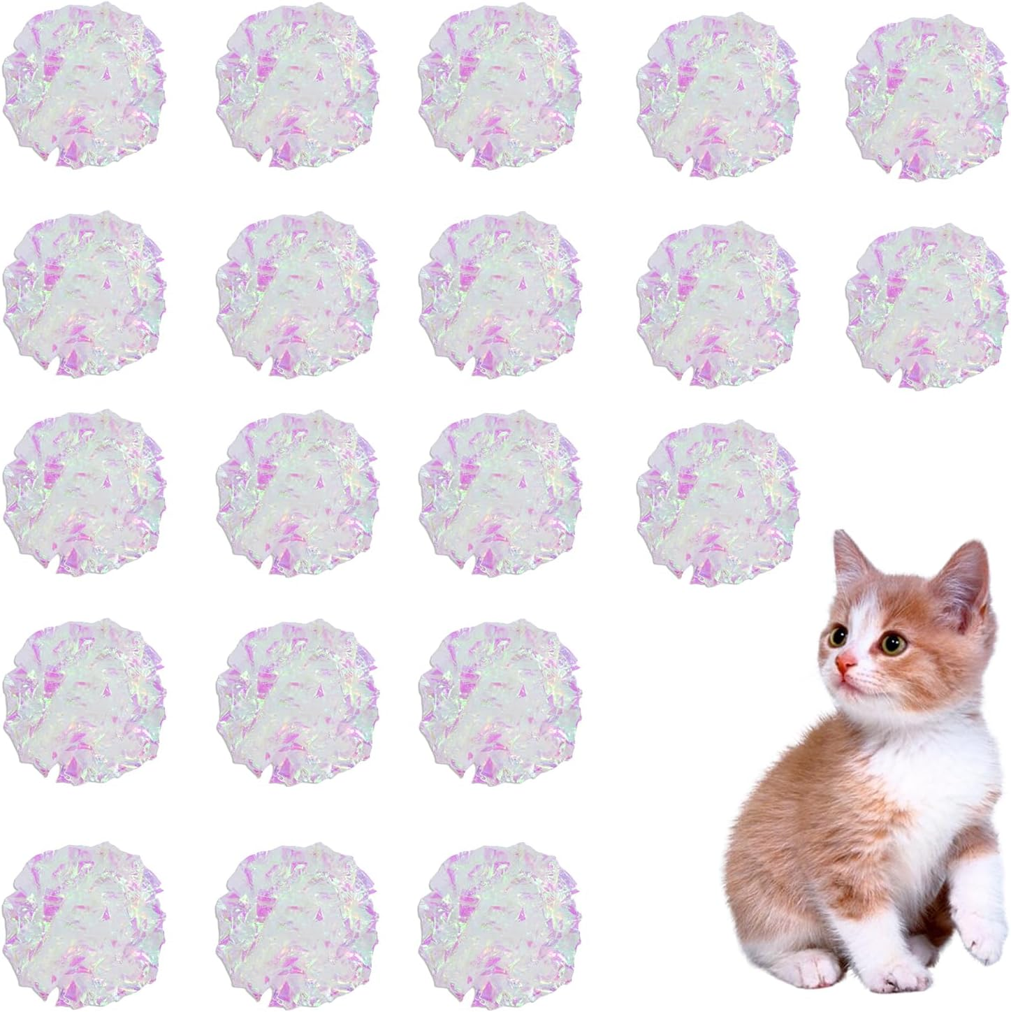 Andiker 20PCS Cat Crinkle Balls, 2.16 Inches Cat Balls with Polyester Film Thick Crinkle Paper Sturdy Cat Toys for Indoor Cats Reducing Boredom and Keep Fit for Cats and Kitten (White)