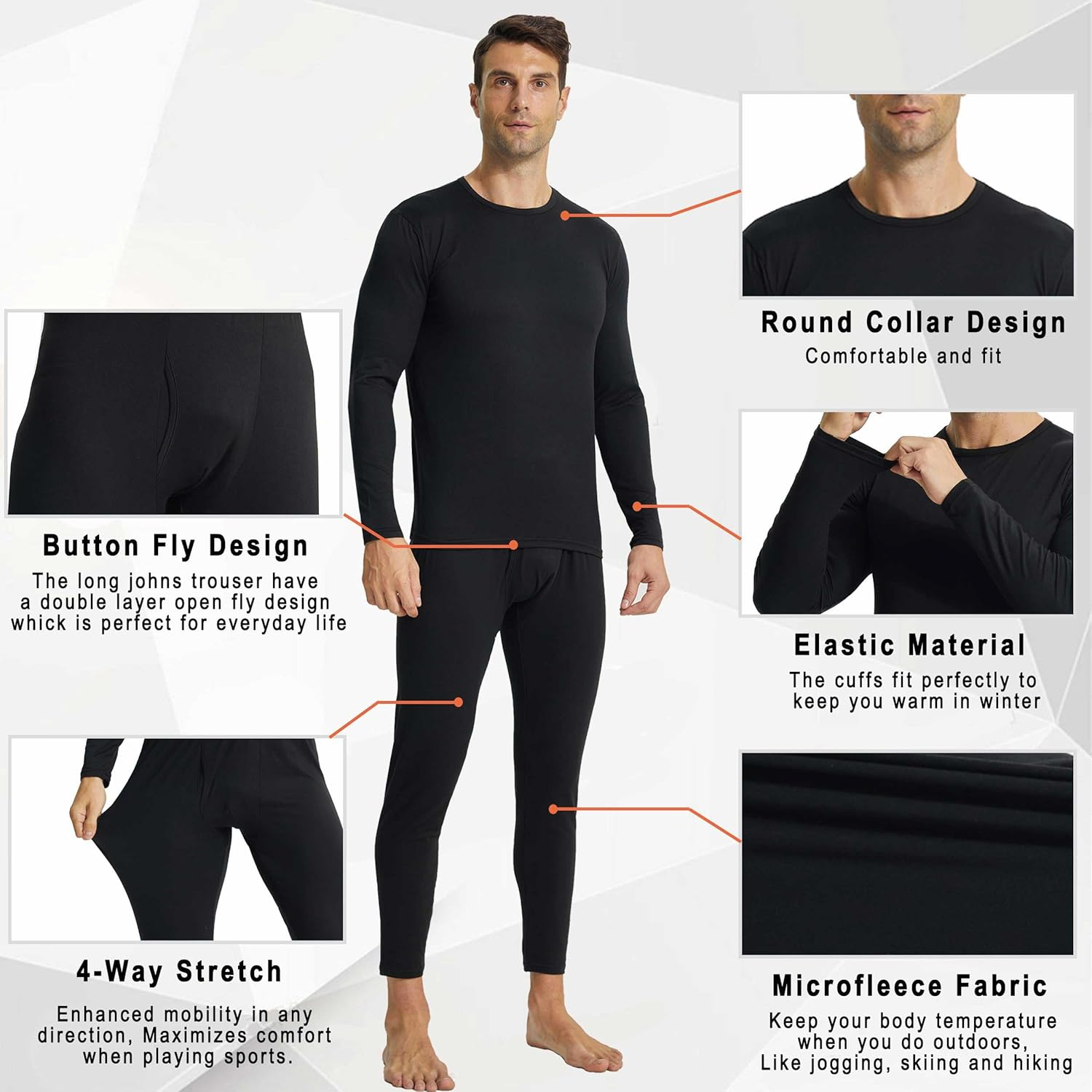 Mens Thermal Underwear Set Winter Base Layer Long Sleeve Top Long Johns for Men Thermals Warm Baselayer image number 2