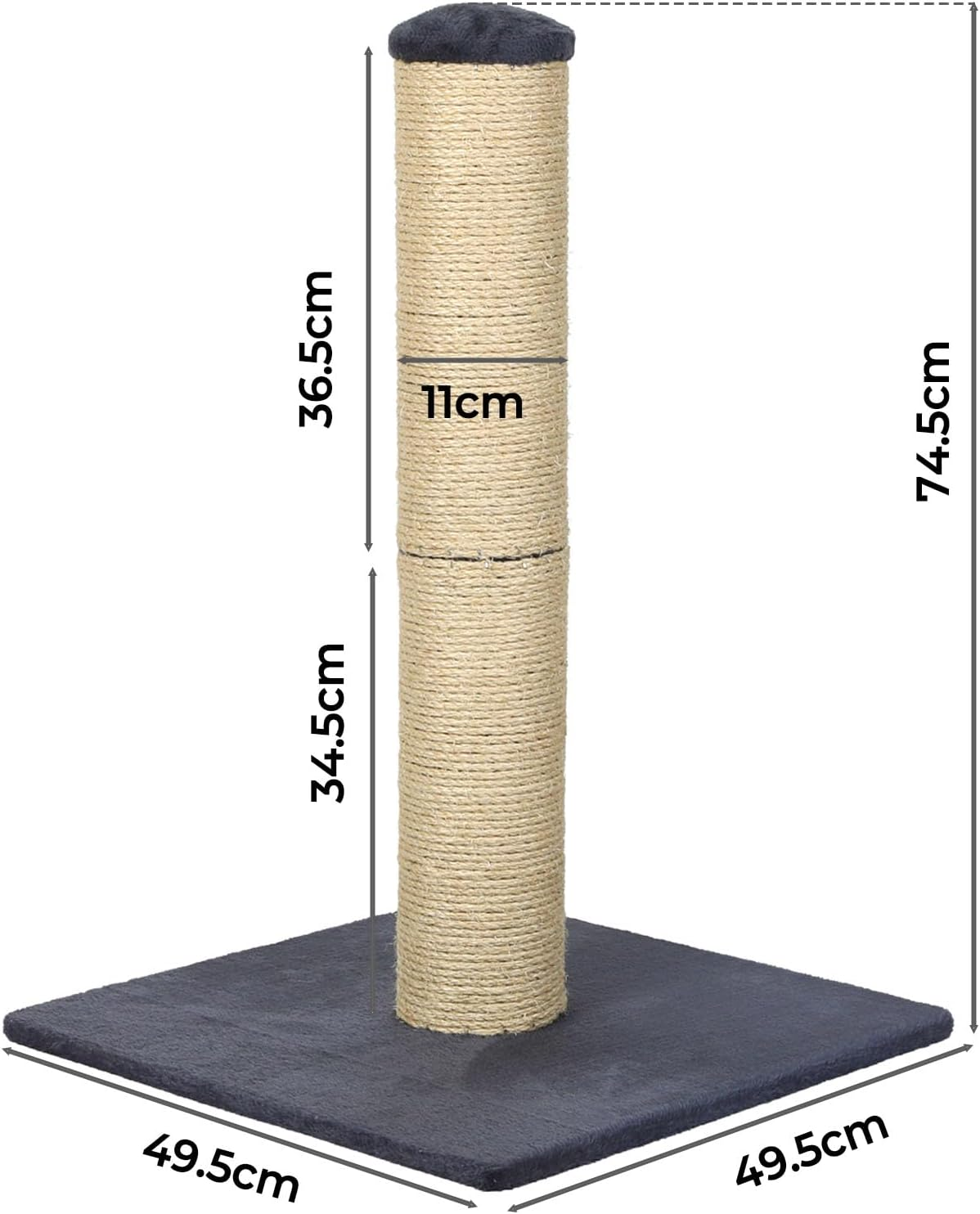 Pawz Cat Scratching Post for Indoor Cats and Kittens, 74.5Cm Soft Plush Cat Scratcher Tower with Durable Natura Sisal Rope, Stable Heavy Base, Vertical Cat Activity and Climbing Post, Grey image number 4