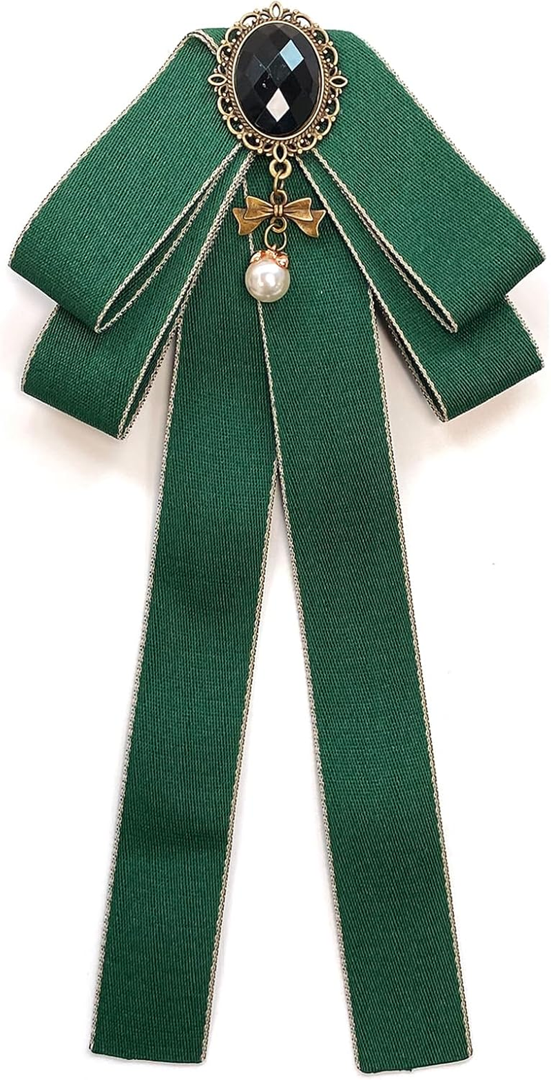 Aoozleny Bow Tie for Women, Pre-Tied Ribbon Tie Adjustable Neck Tie with Rhinestone for Collared Blouse Shirt Dress