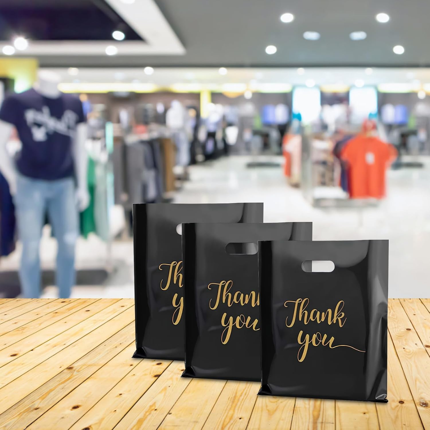 Thank You Bags 100Pcs Thank You Gift Bags 12X16In Retail Bags for Small Business Plastic Shopping Bags Goodie Bags for Stores, Boutique, Clothes, Business Gift (Black) image number 1
