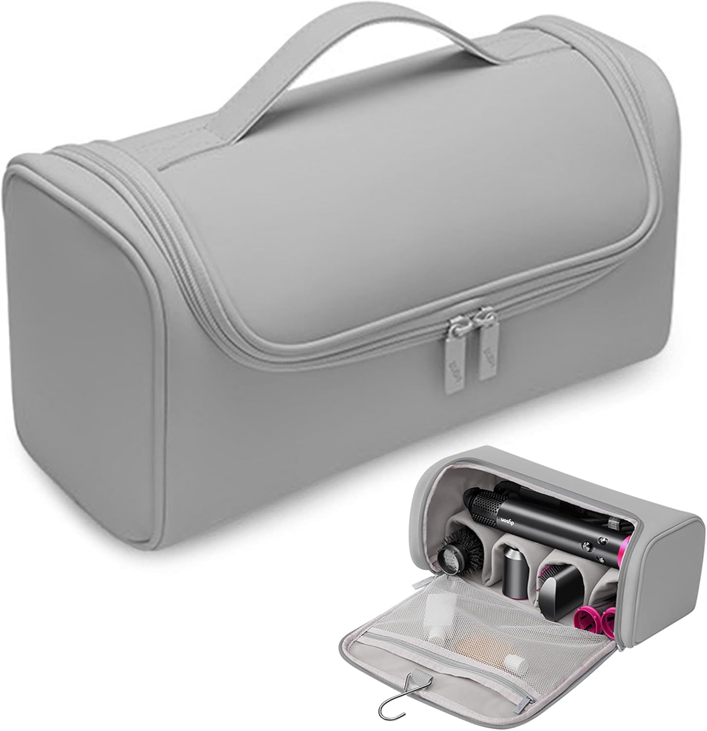 Travel Case Compatible with Dyson Airwrap Styler, Portable Storage Bag for Hair Curler and Attachments, Waterproof Travel Organizer with Hanging Hook Multi-Pockets (Grey) image number 4