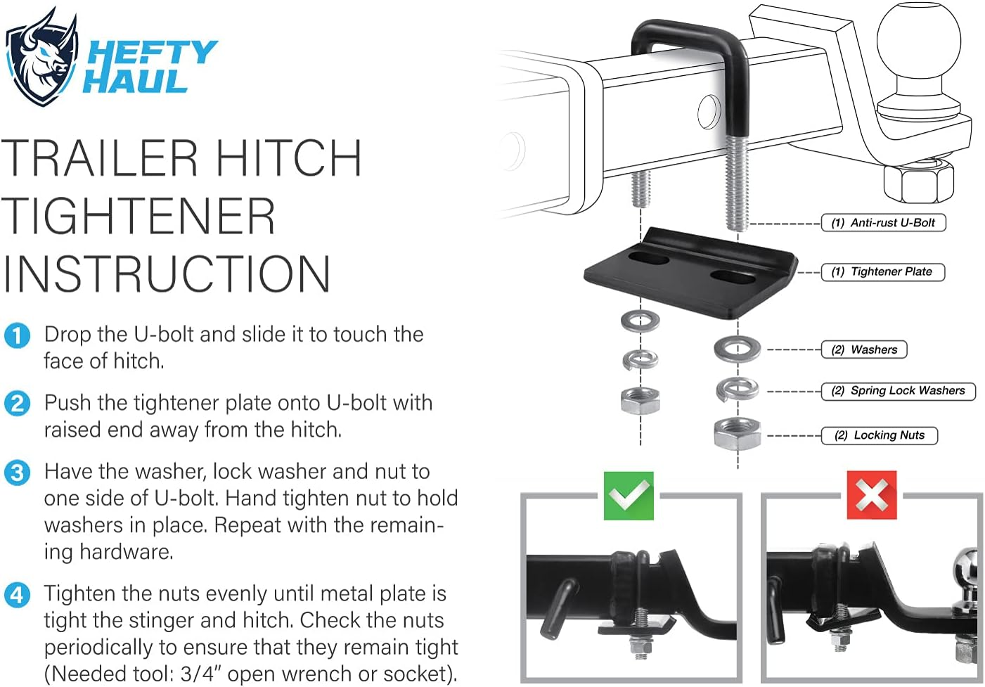 Dependable Direct Trailer Hitch Tightener - Anti-Rattle and Anti-Corrosion, Rubber Coated - Compatible with All Hitches (2" and 1.25") image number 6
