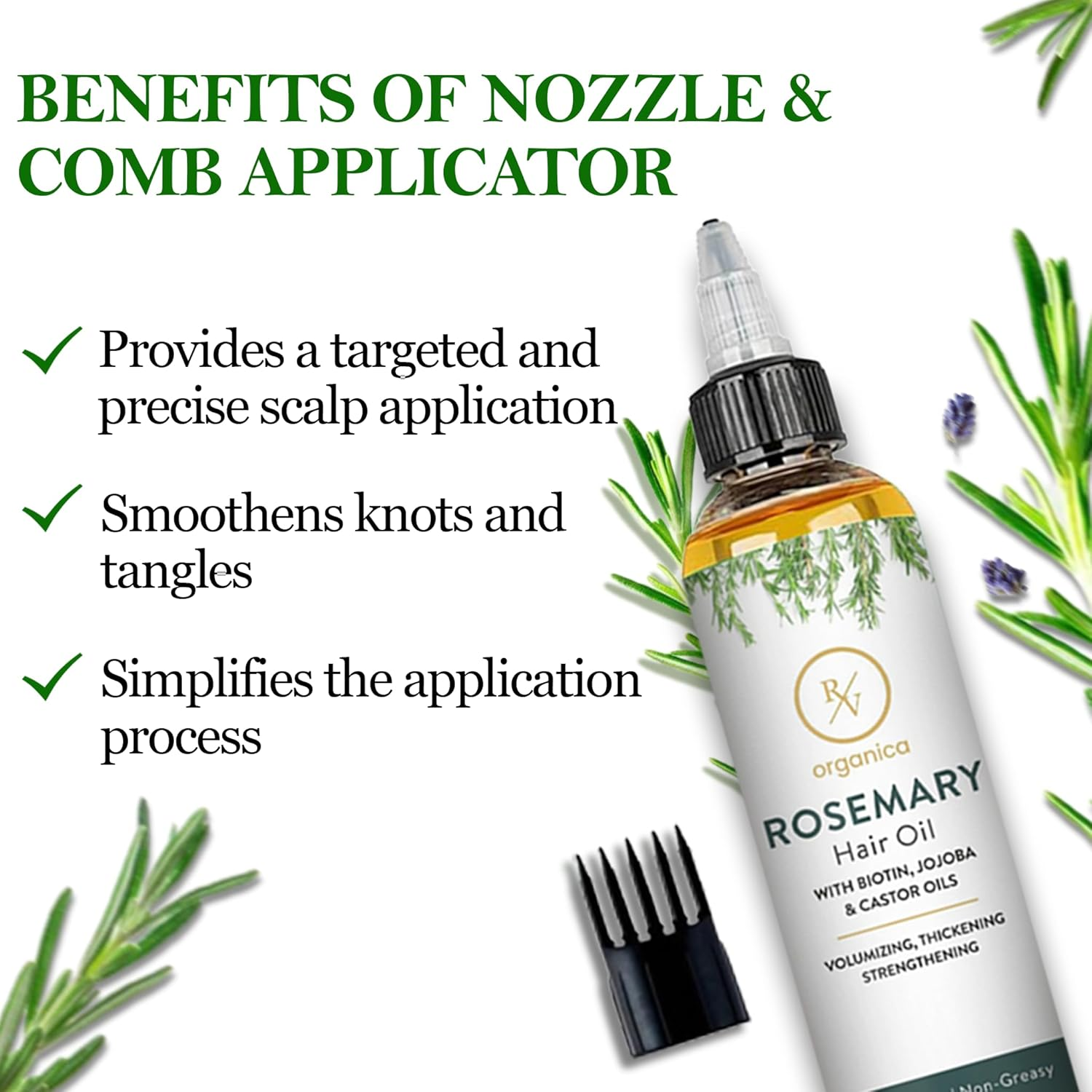 RV Organica Rosemary Oil for Hair | Infused with Biotin Jojoba and Castor Oil | for Strengthen and Thicker Hair | Soothes Dry Scalp | Men and Women Both | 4.05 Fl Oz image number 1