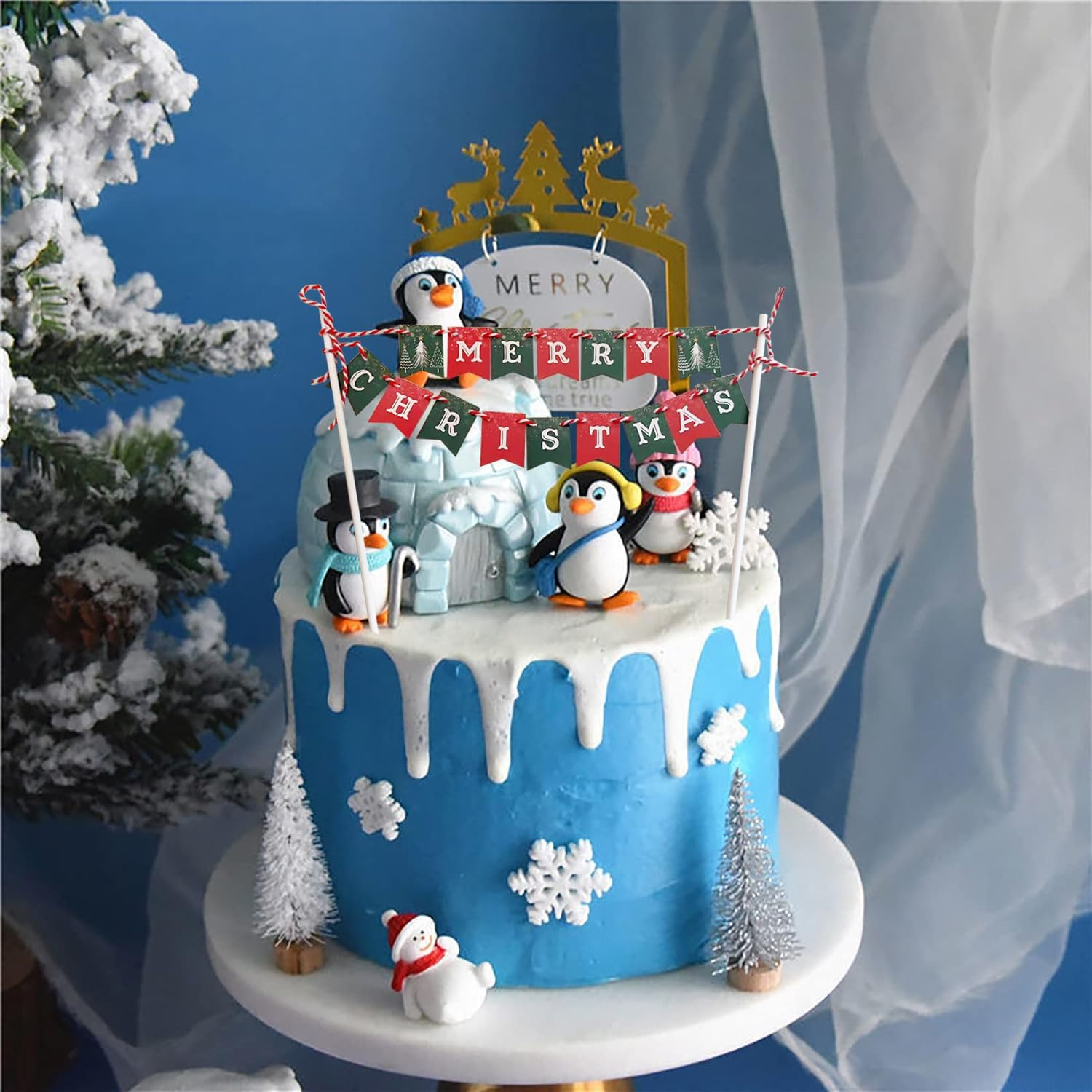 Christmas Cake Topper 1 Pack Merry Christmas Cake Topper Xmas Cake Decoration for Christmas Party Supplies Happy New Year Cake Decor image number 2
