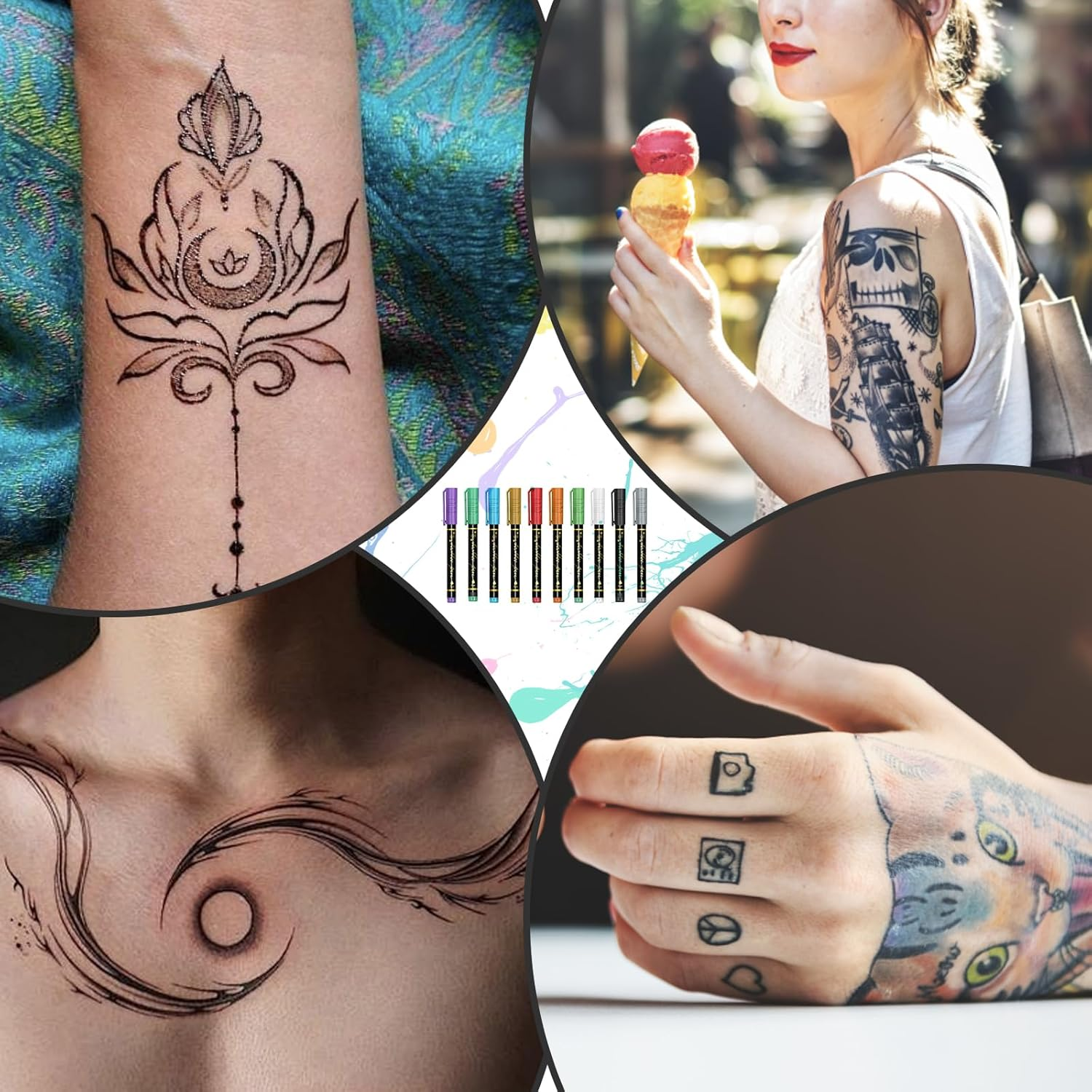 10 Pcs Tattoo Pens for Kids, Temporary Tattoo Pens, Kids Skin Tattoo Pens with Bold and Fine Lines, Safe for Skin, Perfect for Face & Body Art, Ideal for Festivals and Birthdays image number 1