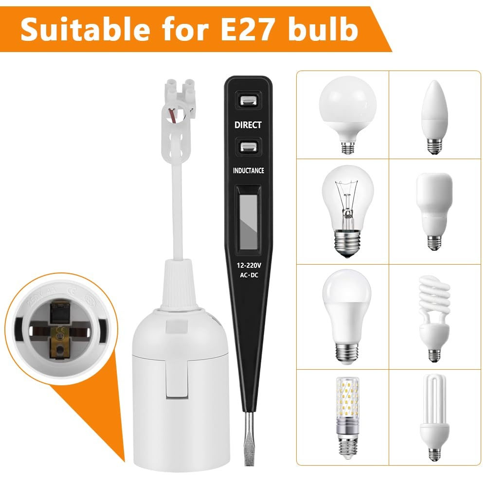 AUAUY Pack of 4 E27 Lamp Holder with Cable Construction Socket, E27 Renovation Socket, Construction Site Socket E27 + VDE Voltage Tester, E27 Lamp Holder with Plug-In Terminal, E27 Replacement image number 6