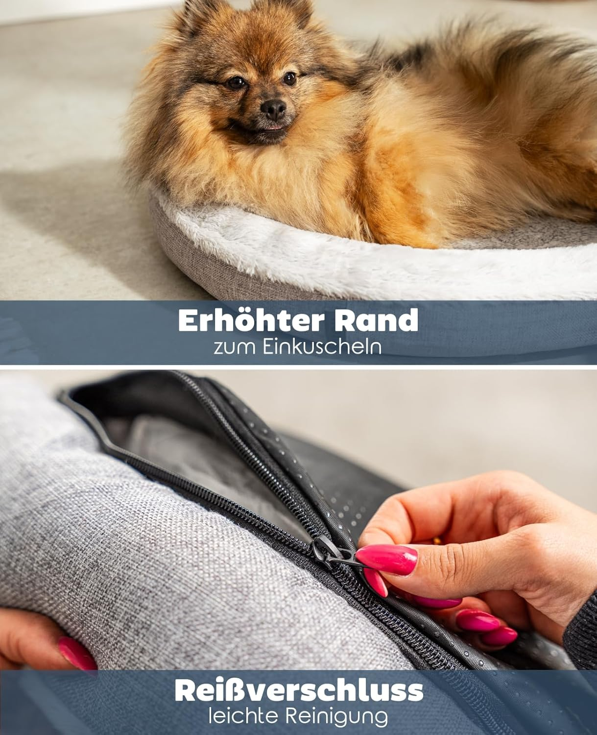 Lionto DB00280 round Dog Bed Dog Sofa Cat Bed Donut (S) 55 Cm S Grey 700 G image number 3