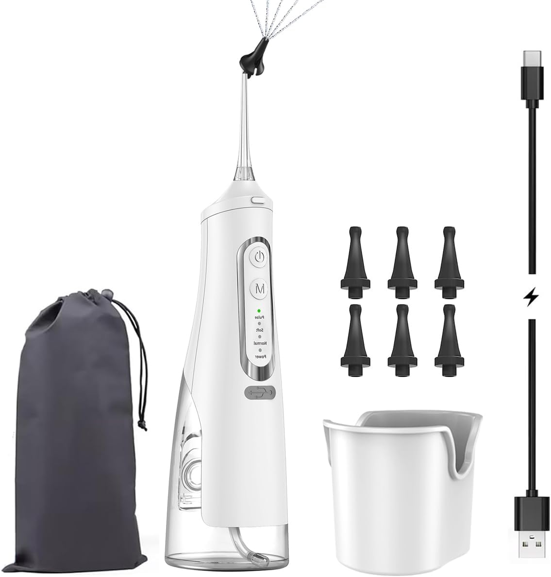 Water Dental Flosser Professional Irrigator for Dental & Oral Care with 8 Tips 4 Modes 310Ml Large Capacity IPX7 Waterproof Rechargeable and Portable Cordless Deep Clean Teeth for Home &Travel (White)