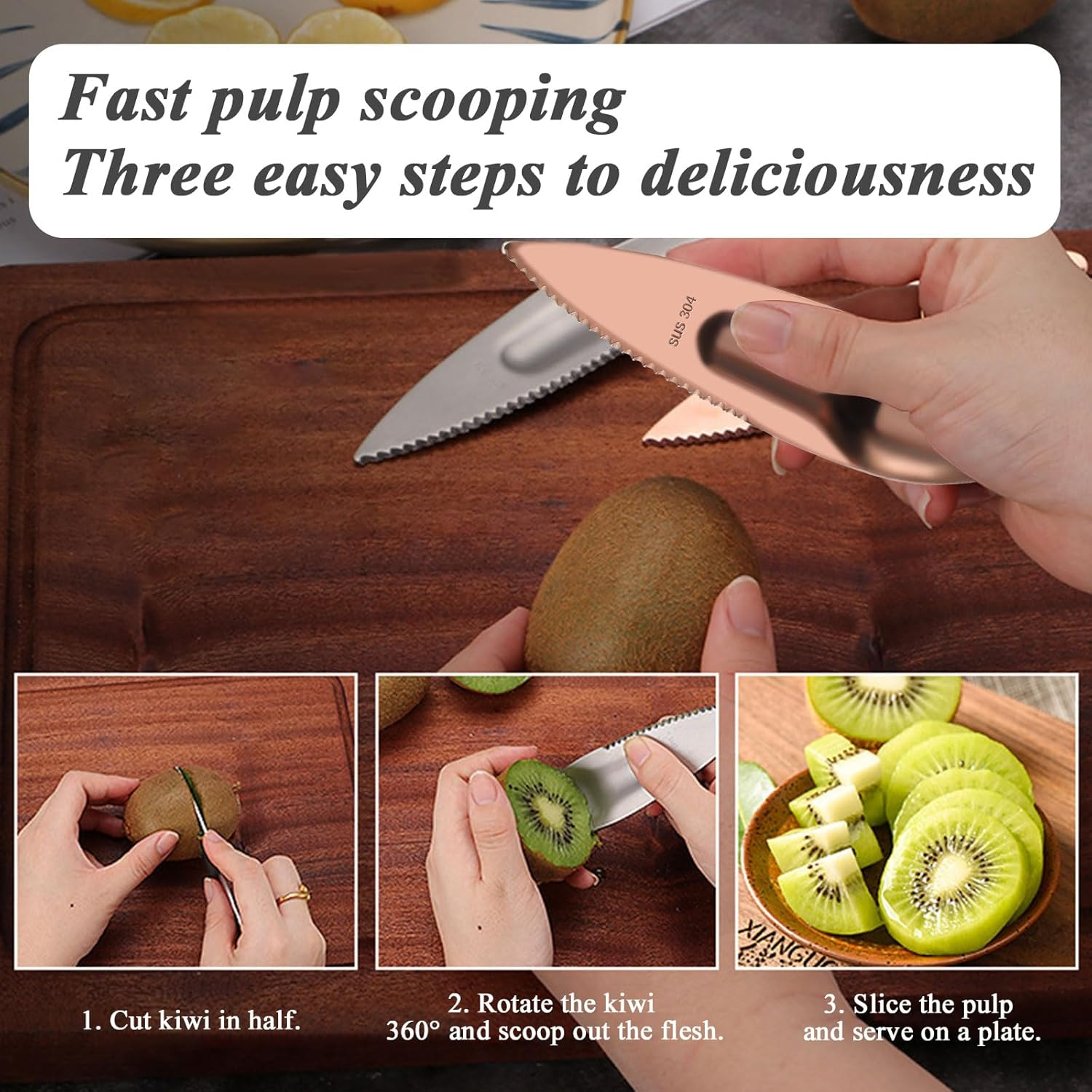 Kiwi Spoon Knife 2-In-1 Reusable Avocados Fruit Cutter Peeler Spoons, Stainless Steel Multi Use for Home Kitchen and Travel Utensil,2Pack image number 4