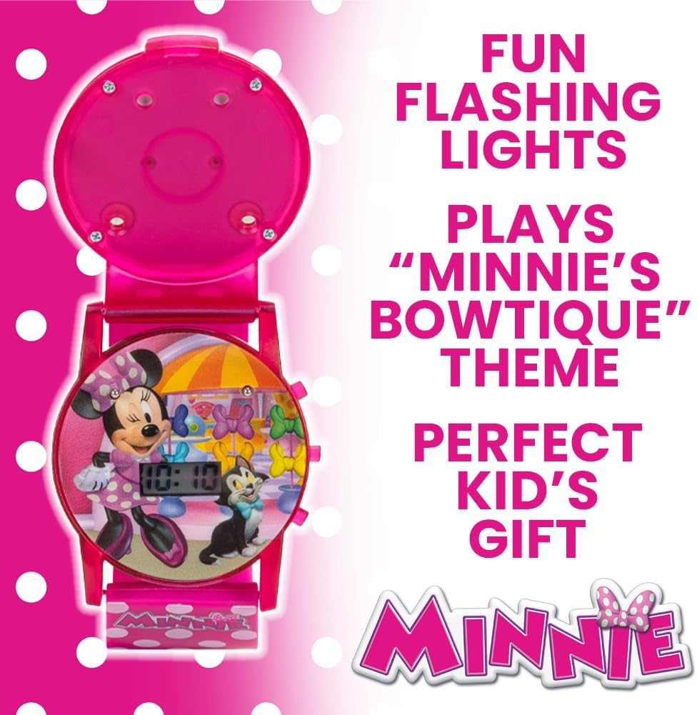 Accutime Disney Minnie Mouse Boutique LCD Pop Musical Watch (Model: MBT3714SR), Pink, Minnie - Two-Tone, Rhinestones, Modern image number 2