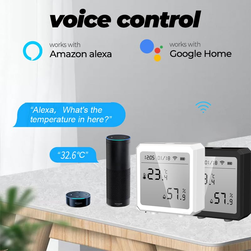 Wifi Temperature Humidity Sensor Tuya Smart Indoor Thermometer Hygrometer Detector,Works with Smart Life App,App and Voice Control (White) image number 1