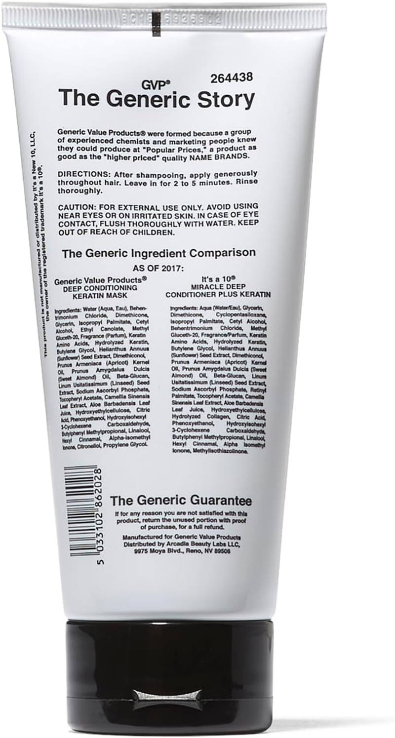 Generic Value Products Deep Conditioning Mask plus Keratin, Adds Shine, Protects Hair Color, Helps Prevent Heat Damage, Detangles, 6 Oz image number 1