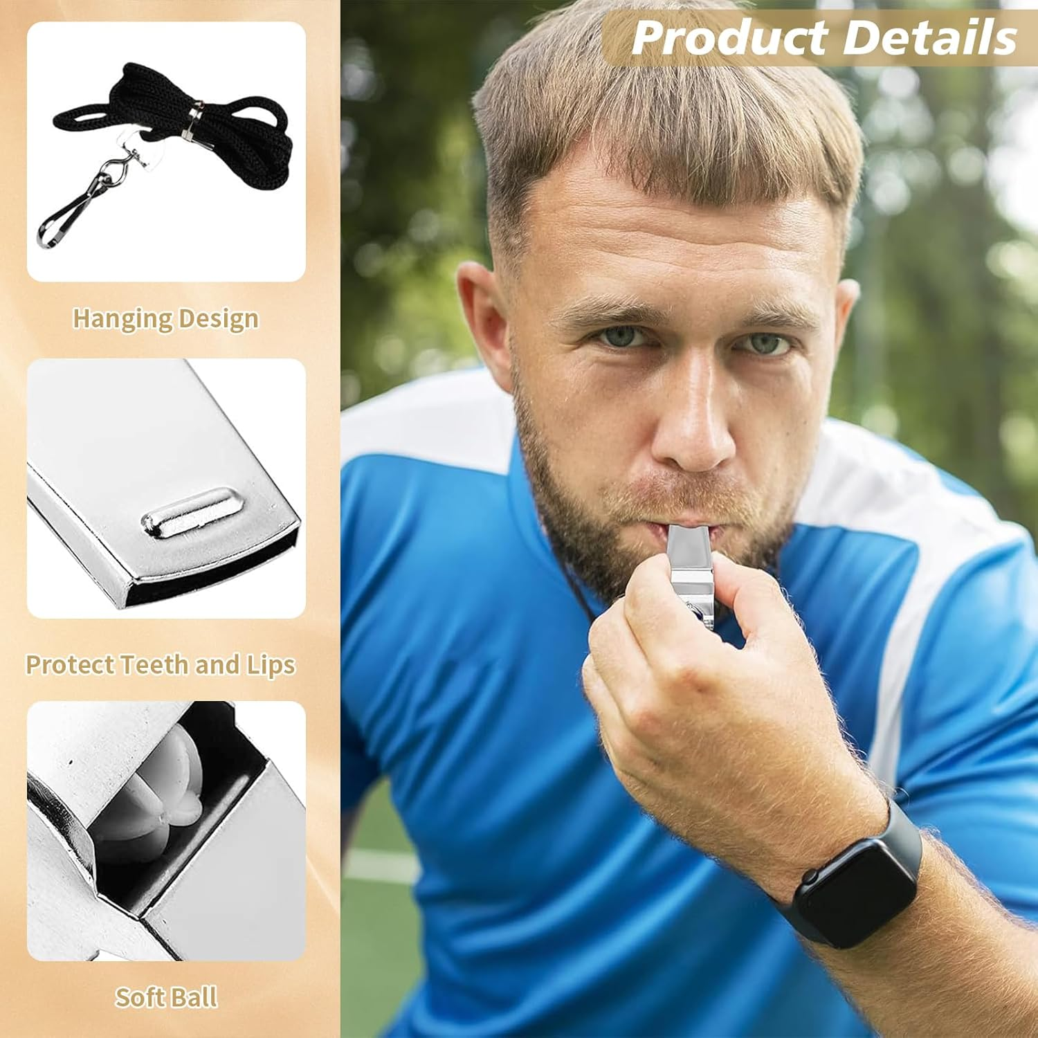 10 Pcs Metal Whistle with Lanyard &ndash; Loud & Crisp Sound Sports Whistles for Referees, Coaches, Teachers, Police, Survival, Training, Outdoor Sports, Gym, Lifeguard, Safety, Dog Training image number 3