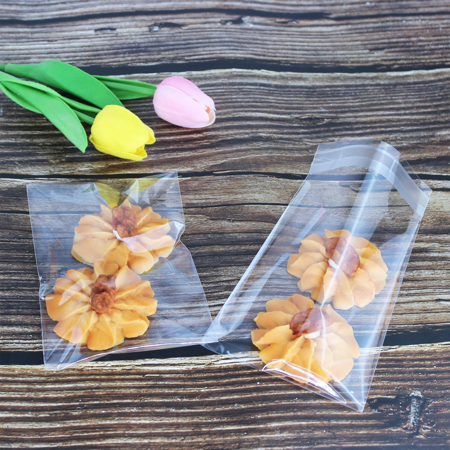Cellophane Self Adhesive, Small Cookie with Seal, 200Pcs Clear Plastic Treat Bags, Individual Cookie Bags, Perfect for Goodies, Party Favors, Snacks, Gift Wrapping 9X16Cm (9X16Cm) image number 2