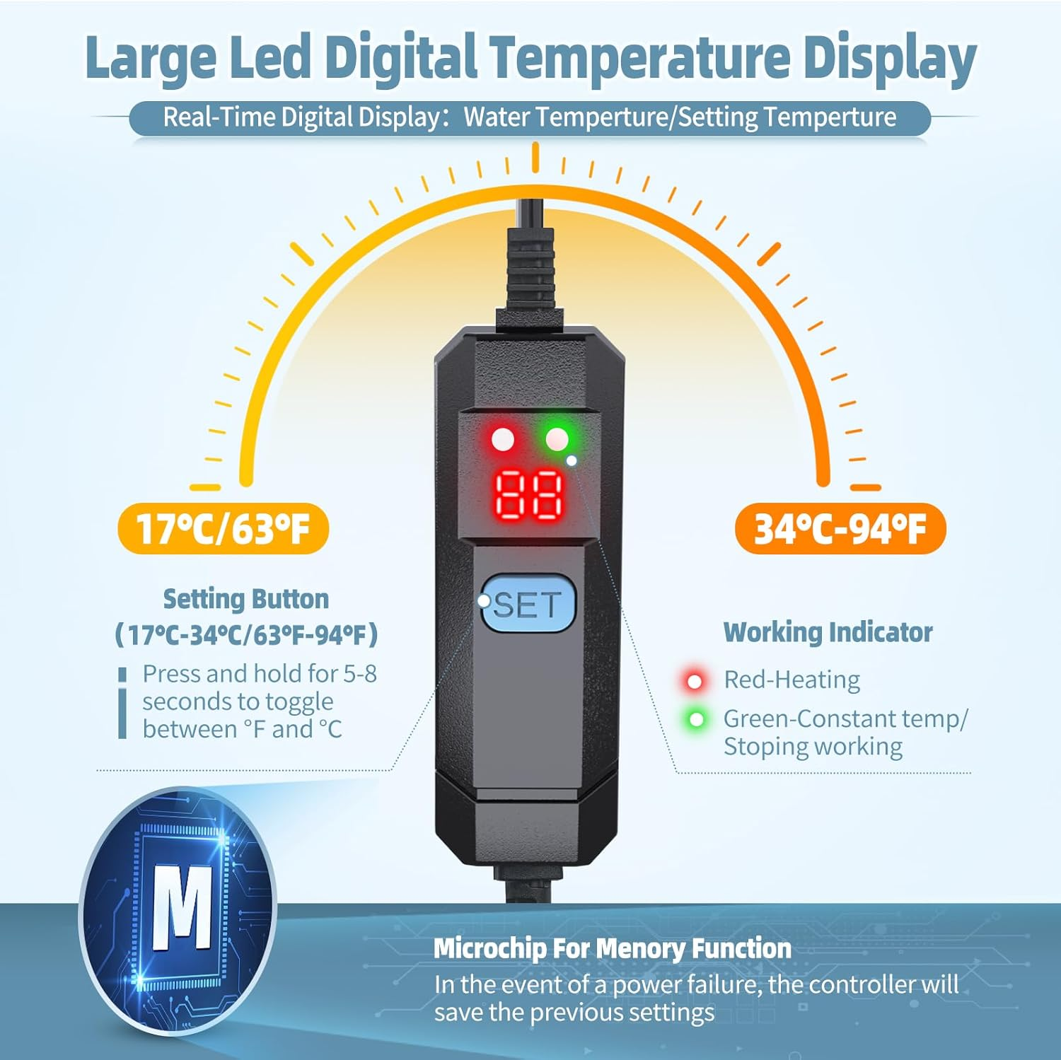 Hitauing Submersible Aquarium Heater 50W for 3-15 Gallon Fish Tank Heater with Intelligent Leaving Water Automatica Stop Heating System & Overheating Protection, for Fresh & Salt Water (AU Plug) image number 1