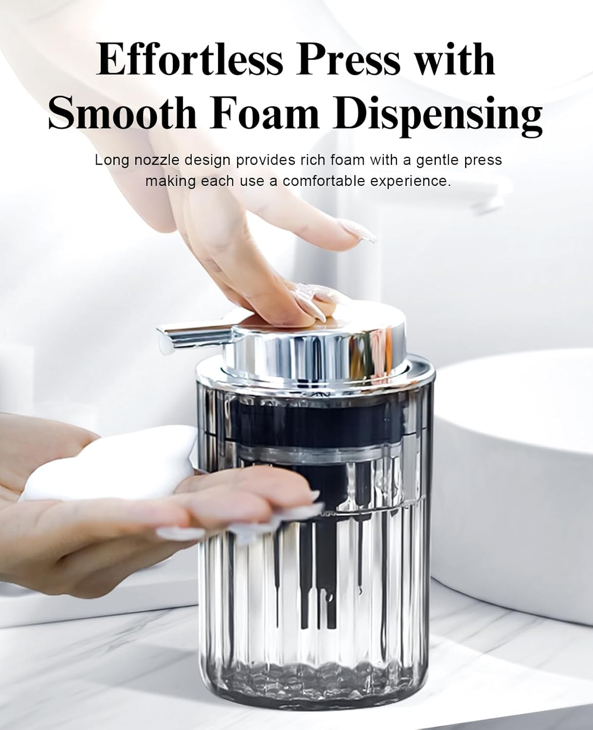 BRARIOS Pump Dispenser Face Wash Push Type Refillable Soap Dispenser Light Luxury Manual Leakproof Thick Foam Large Capacity Portable Durable Kitchen Company Home Holidays (Grey) - Silver image number 3