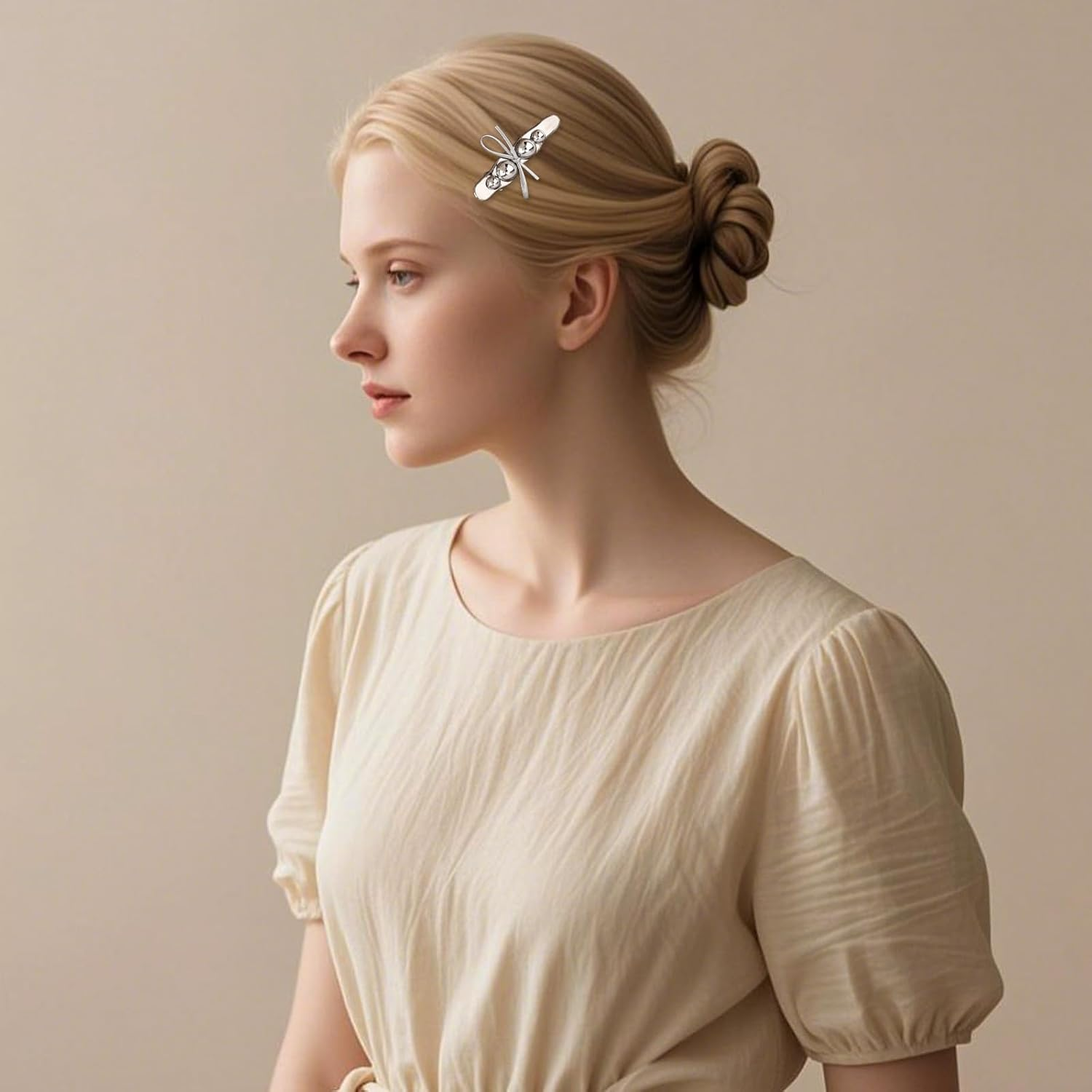 Bumlofa Pack of 6 Metallic Silver Ladies Hair Clips Bow Designs image number 4