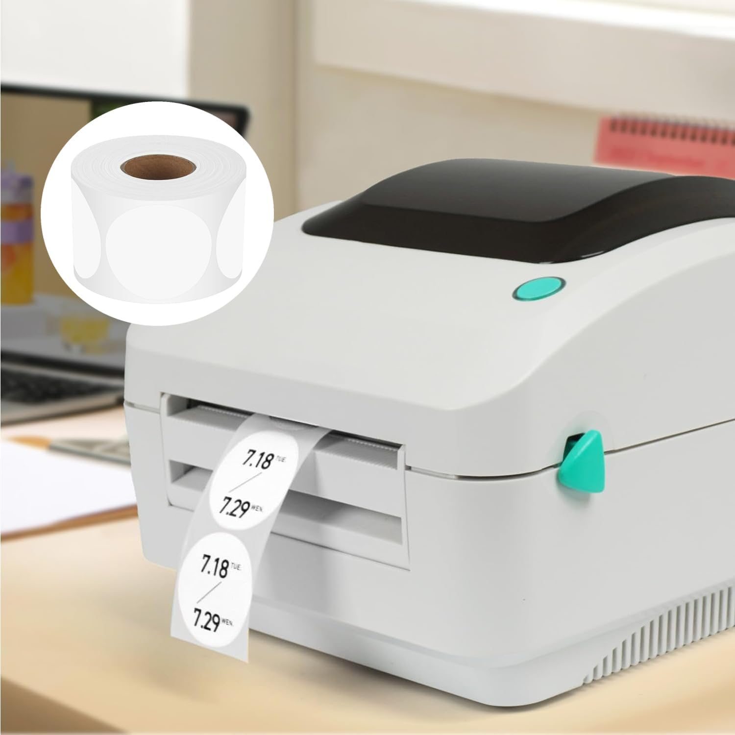 Yharnamite 1000 Pcs round Thermal Labels, 1 Inch Self-Adhesive Thermal Stickers Labels, Thermal Printer Labels, for Name Tag, Address, Logo Design, Shipping, DIY Design (White)