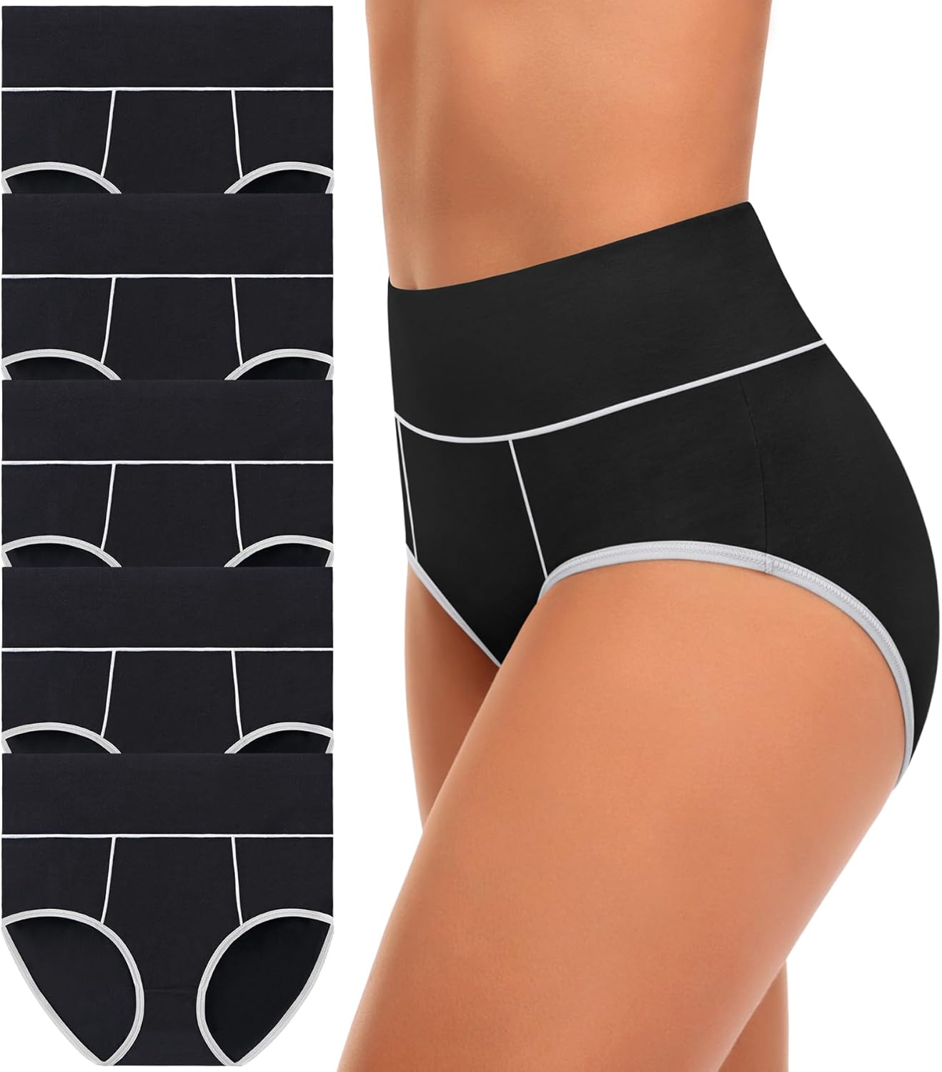 High Waisted Underwear for Women Cotton No Muffin Top Full Coverage Briefs Soft Stretch Ladies Panties 5 Pack