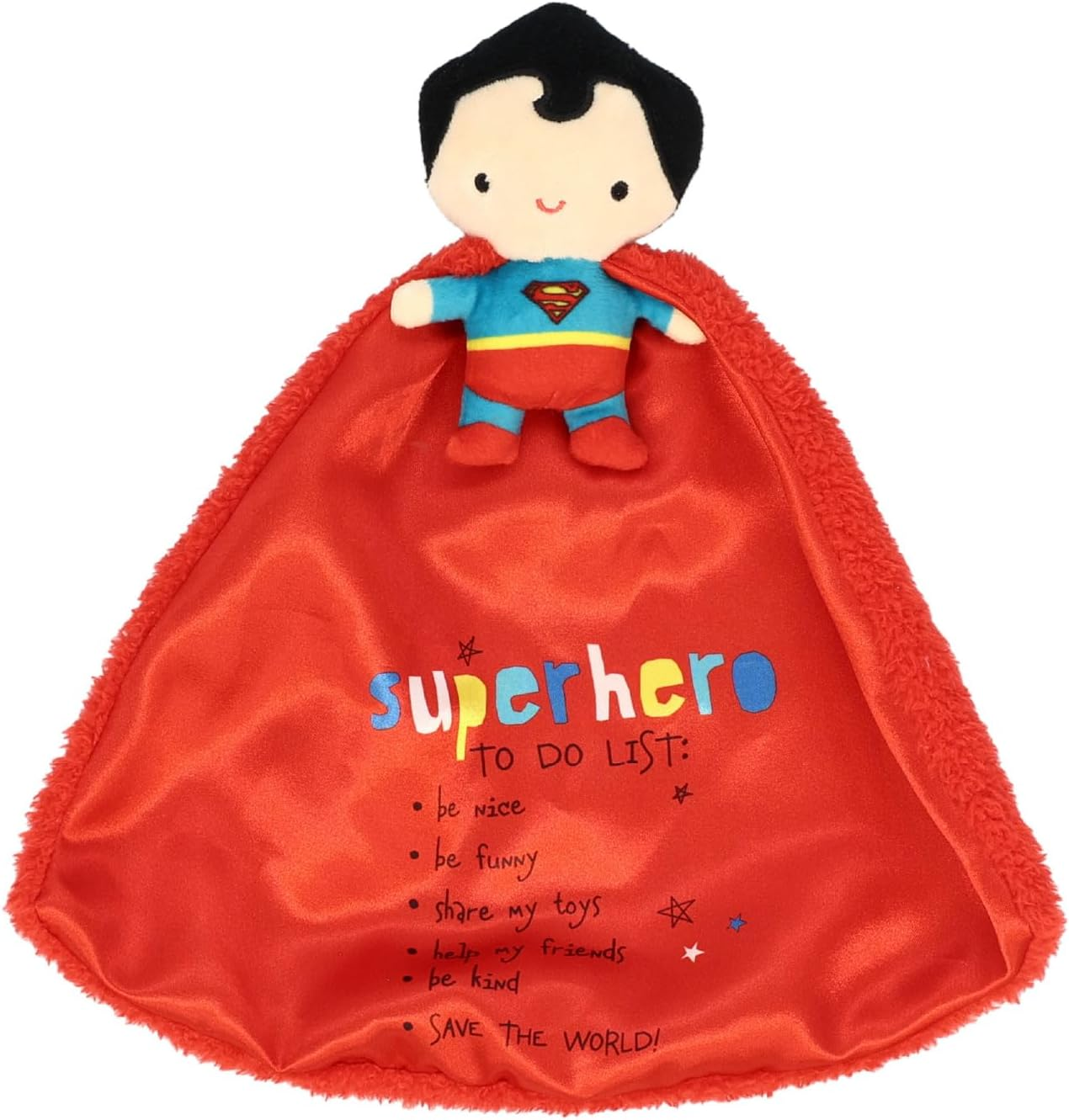 Kids Preferred DC Comics Superman Lovey Security Blanket, Soft Huggable Dark Knight Plush Lovey Toy for Baby and Infant Boys and Girls, Textured Blanket with Satin Super Hero to Do List image number 5