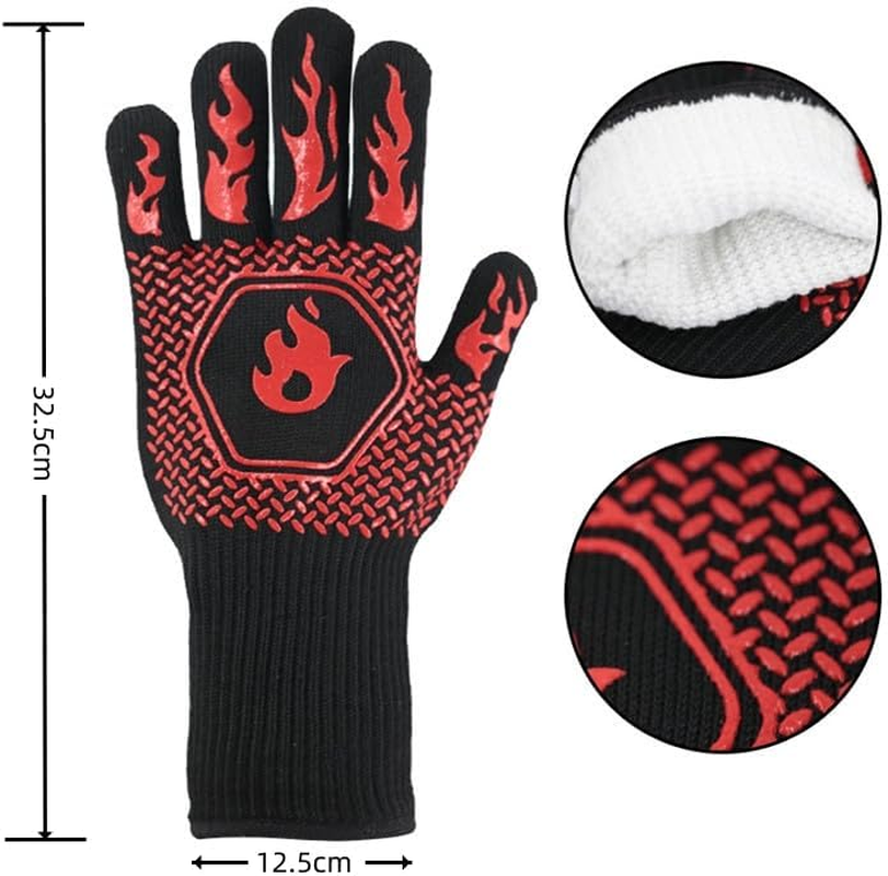 BBQ Grill Gloves 800℃ Extreme Heat Resistant Grilling Gloves Non-Slip Silicone Insulated Grill Mitts for Cooking,Baking,Grill,Welding,Smoker, 14Inch image number 4